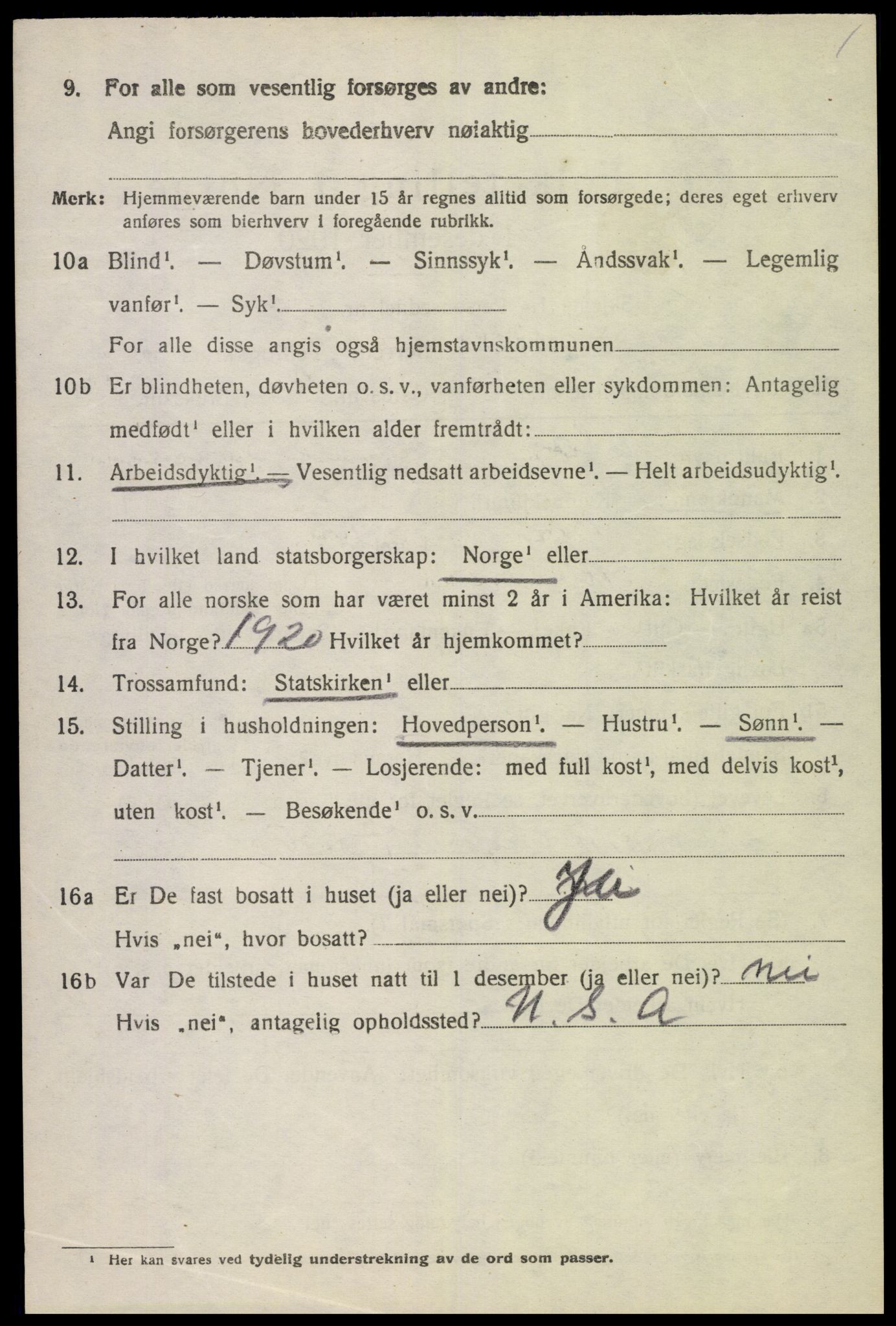 SAK, 1920 census for Lista, 1920, p. 12958