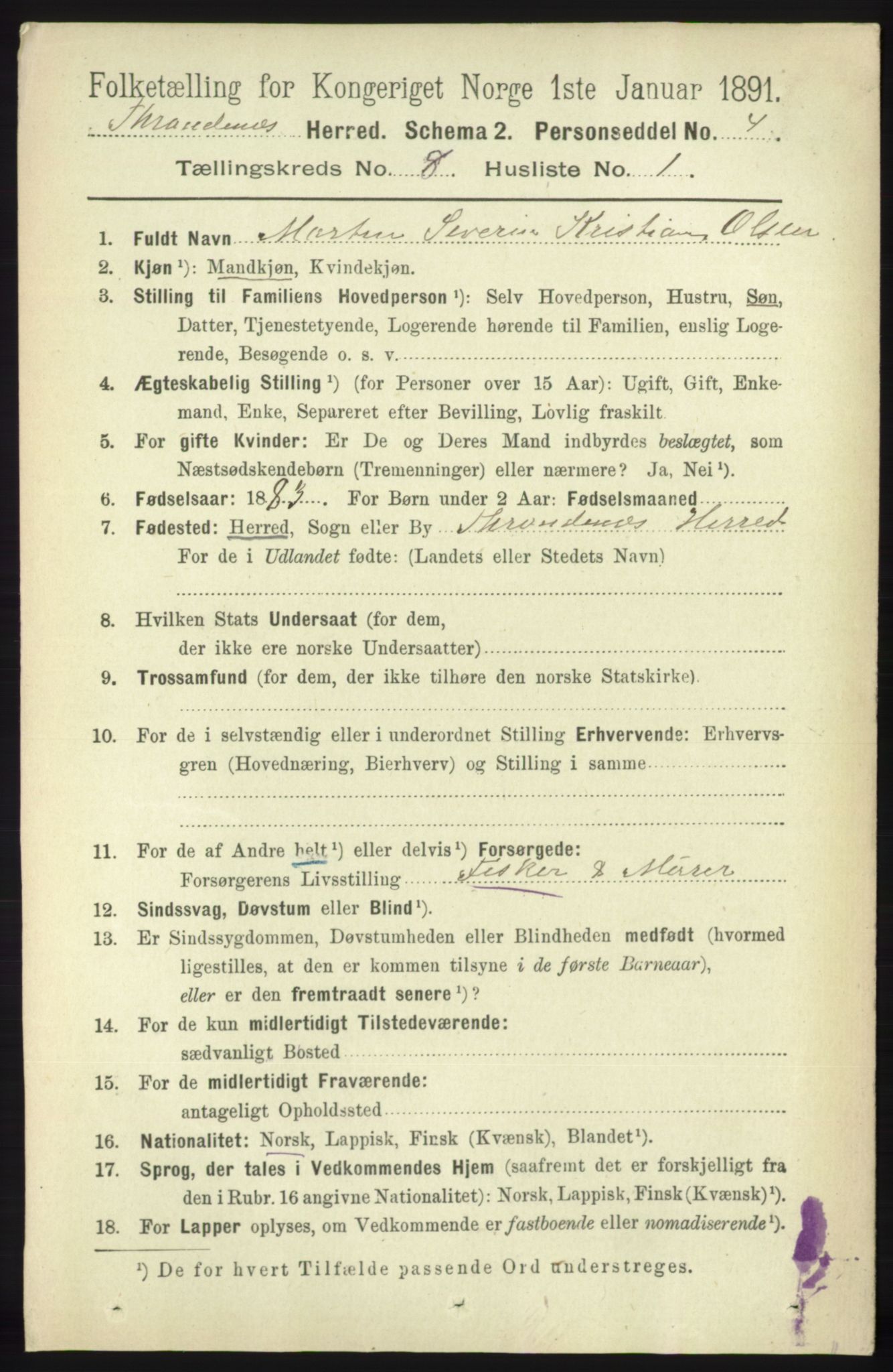 RA, 1891 census for 1914 Trondenes, 1891, p. 5768