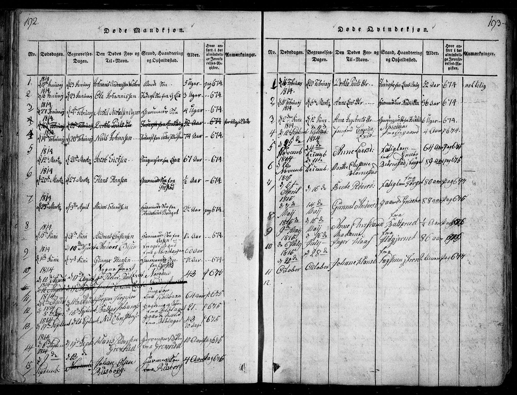 Nesodden prestekontor Kirkebøker, SAO/A-10013/F/Fa/L0006: Parish register (official) no. I 6, 1814-1847, p. 192-193