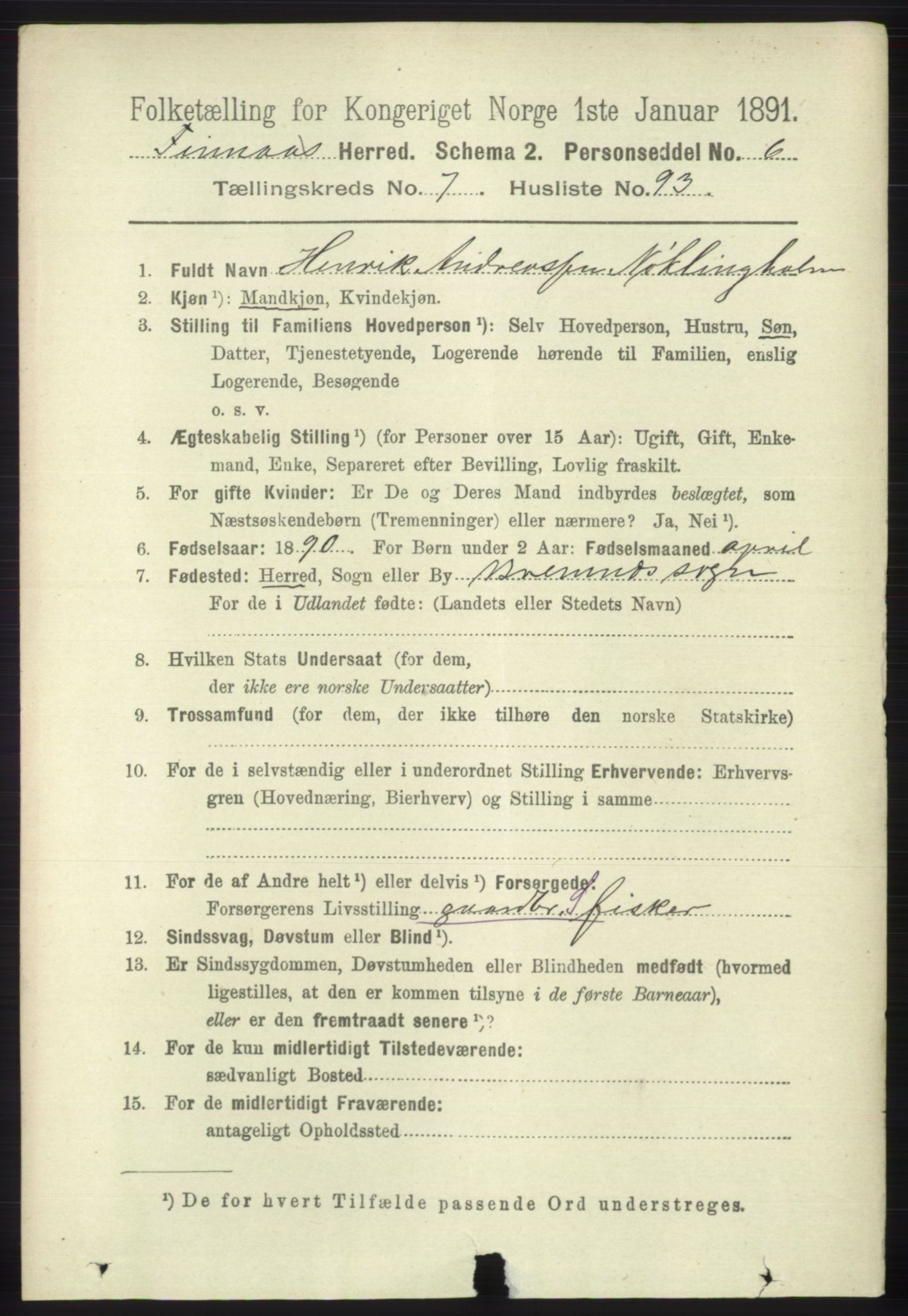 RA, 1891 census for 1218 Finnås, 1891, p. 3292