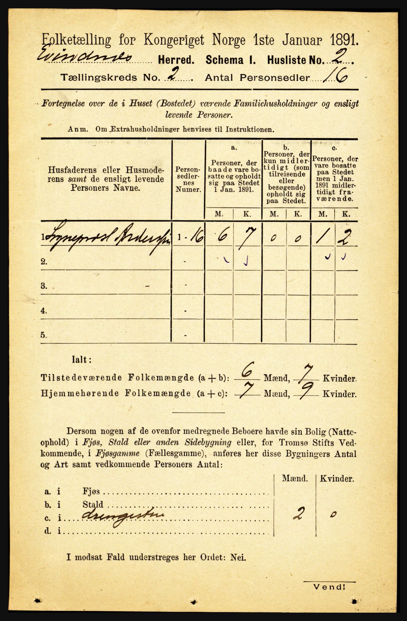 RA, 1891 census for 1853 Evenes, 1891, p. 385