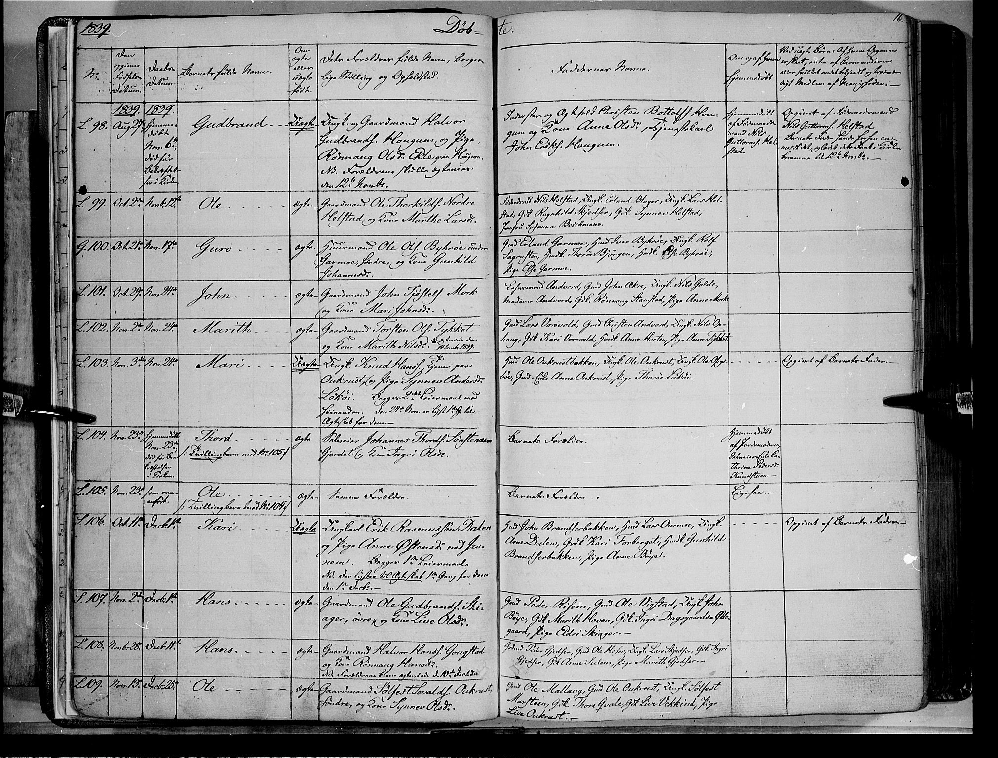 Lom prestekontor, SAH/PREST-070/K/L0006: Parish register (official) no. 6A, 1837-1863, p. 16