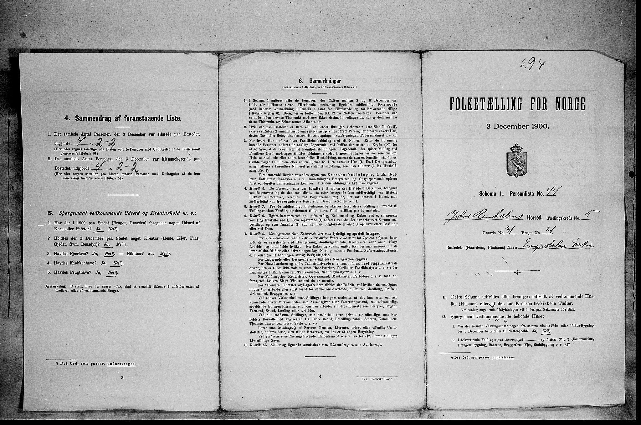 SAH, 1900 census for Ytre Rendal, 1900, p. 556