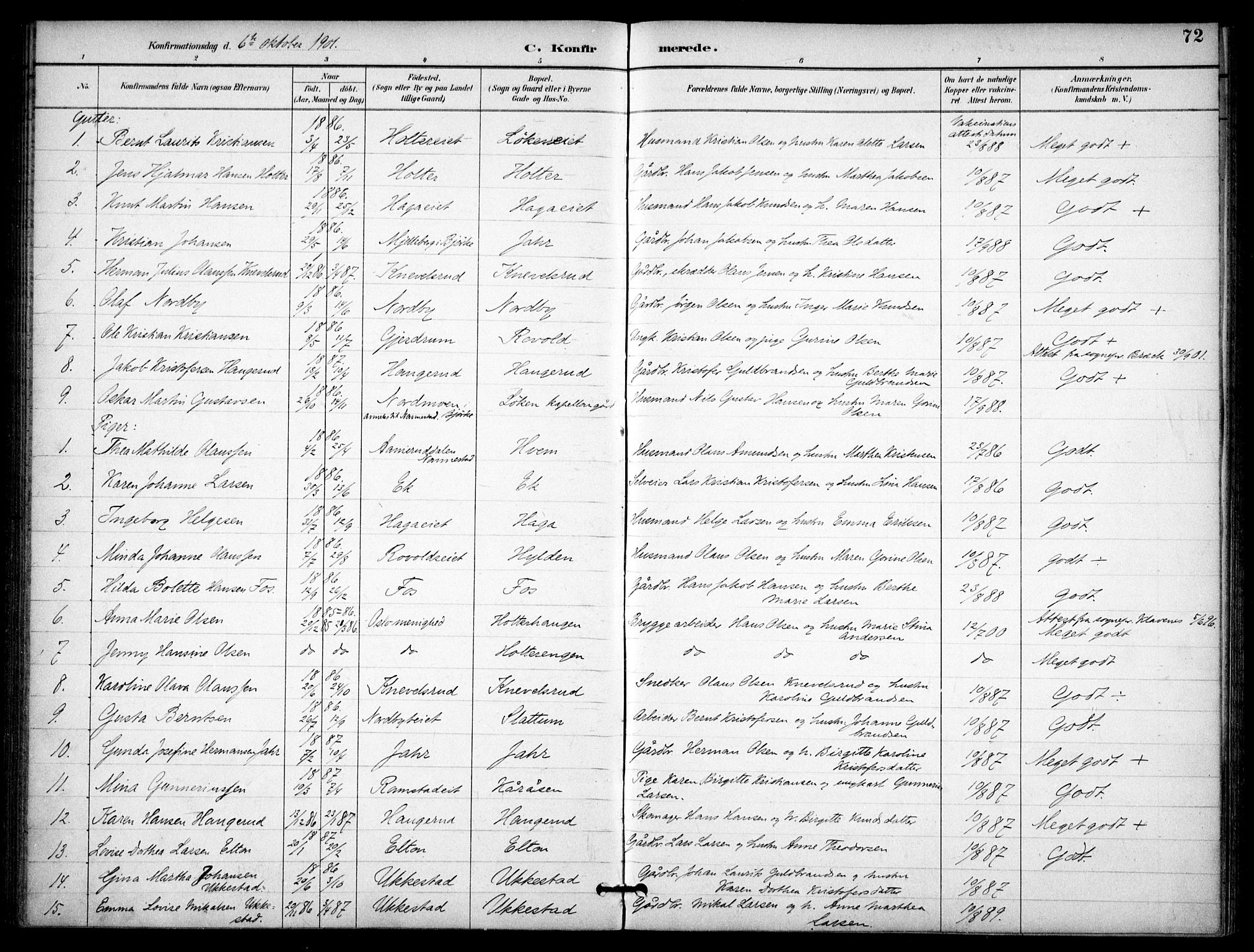 Nannestad prestekontor Kirkebøker, AV/SAO-A-10414a/F/Fb/L0002: Parish register (official) no. II 2, 1891-1909, p. 72
