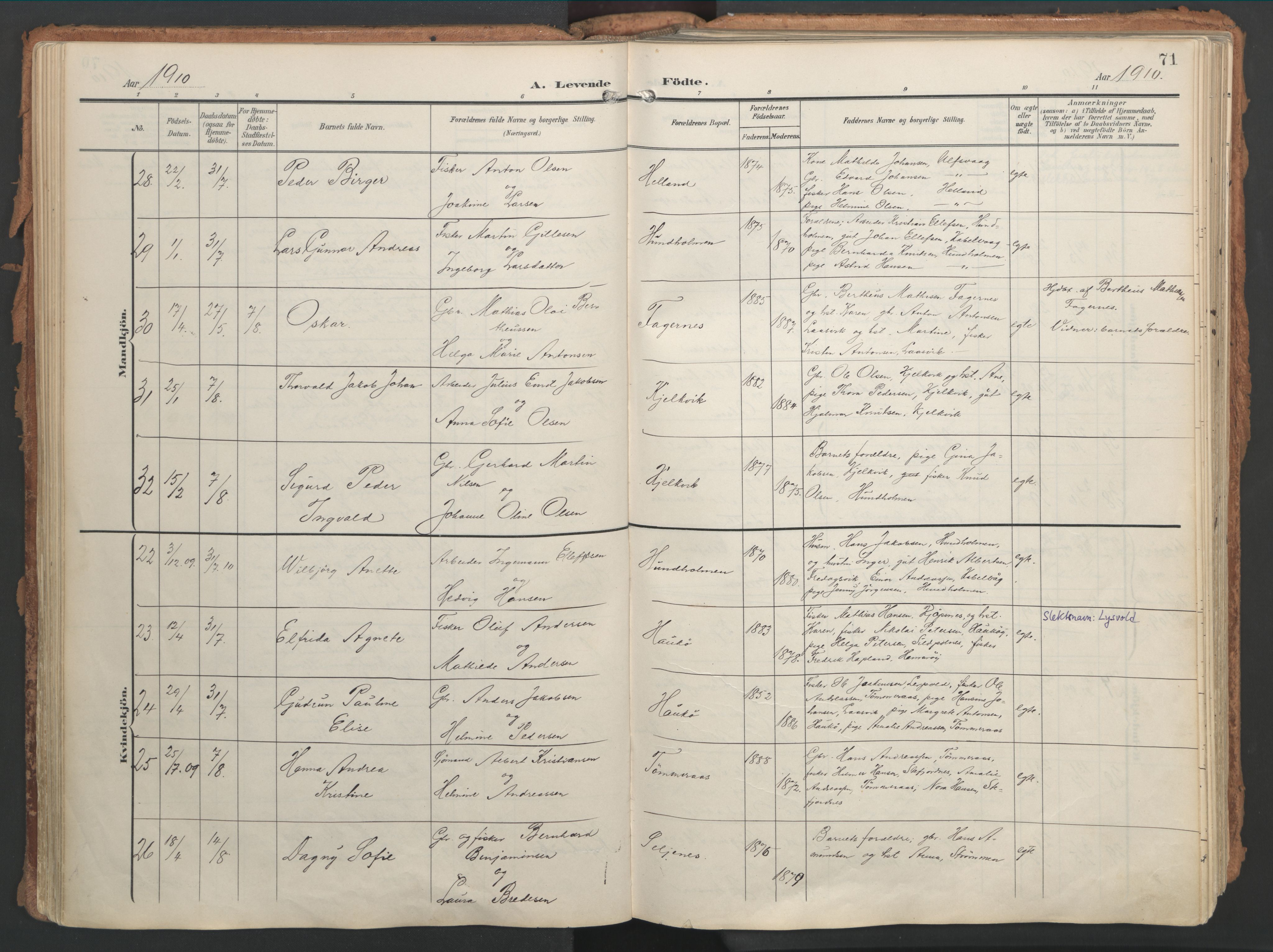 Ministerialprotokoller, klokkerbøker og fødselsregistre - Nordland, AV/SAT-A-1459/861/L0871: Parish register (official) no. 861A06, 1903-1916, p. 71