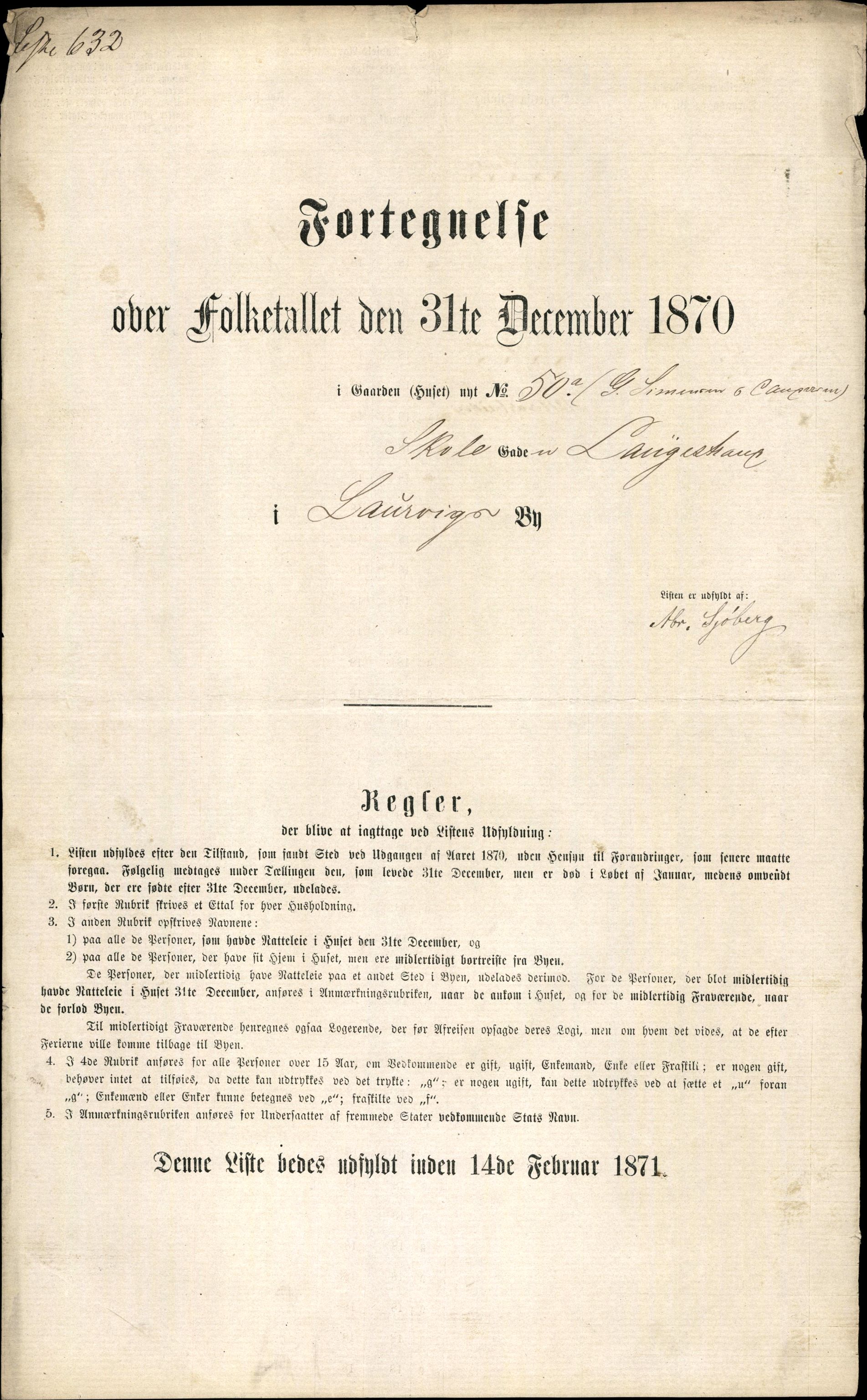 RA, 1870 census for 0707 Larvik, 1870, p. 1285