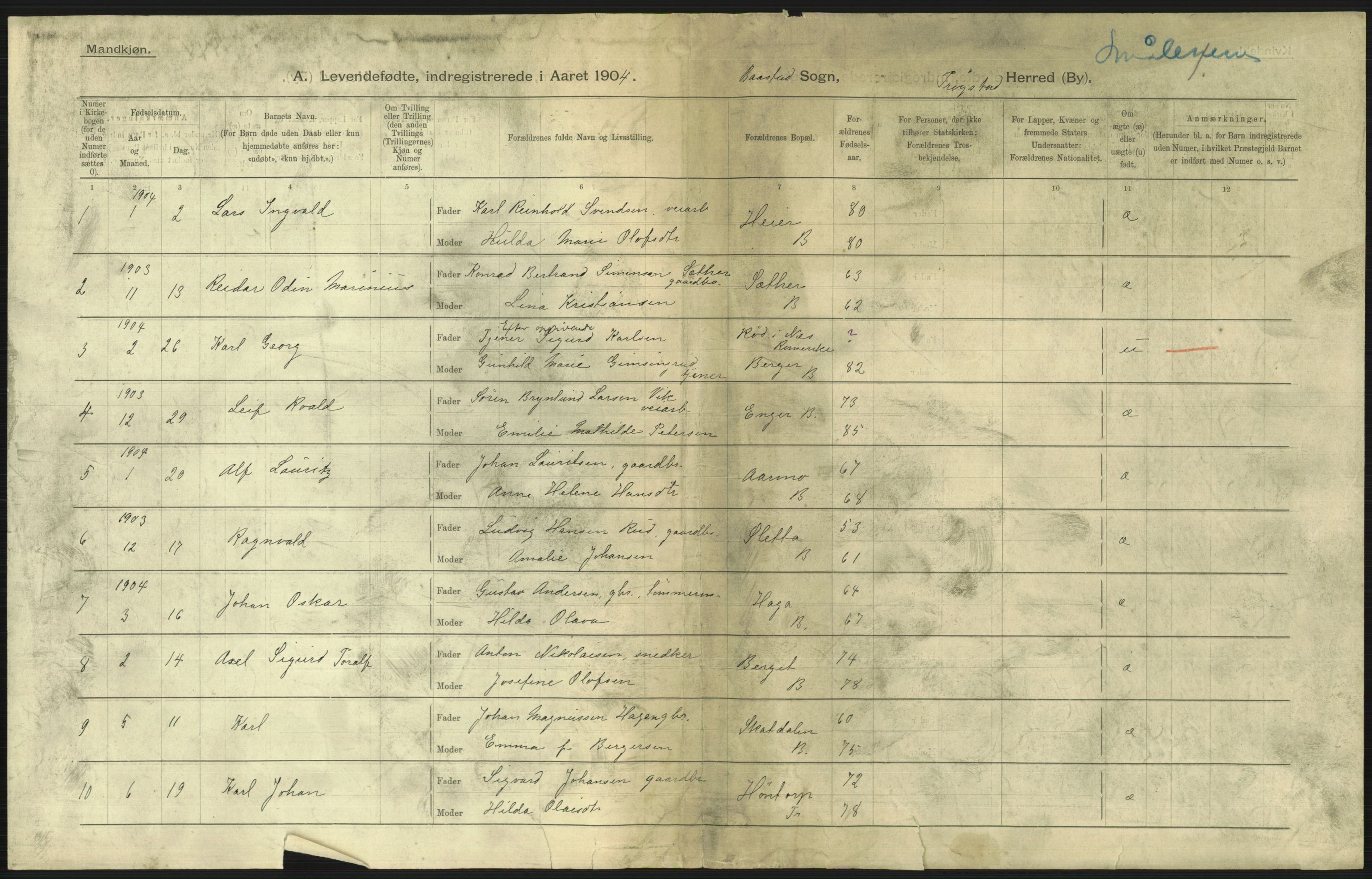 Statistisk sentralbyrå, Sosiodemografiske emner, Befolkning, AV/RA-S-2228/D/Df/Dfa/Dfab/L0001: Smålenenes amt: Fødte, gifte, døde, 1904, p. 181