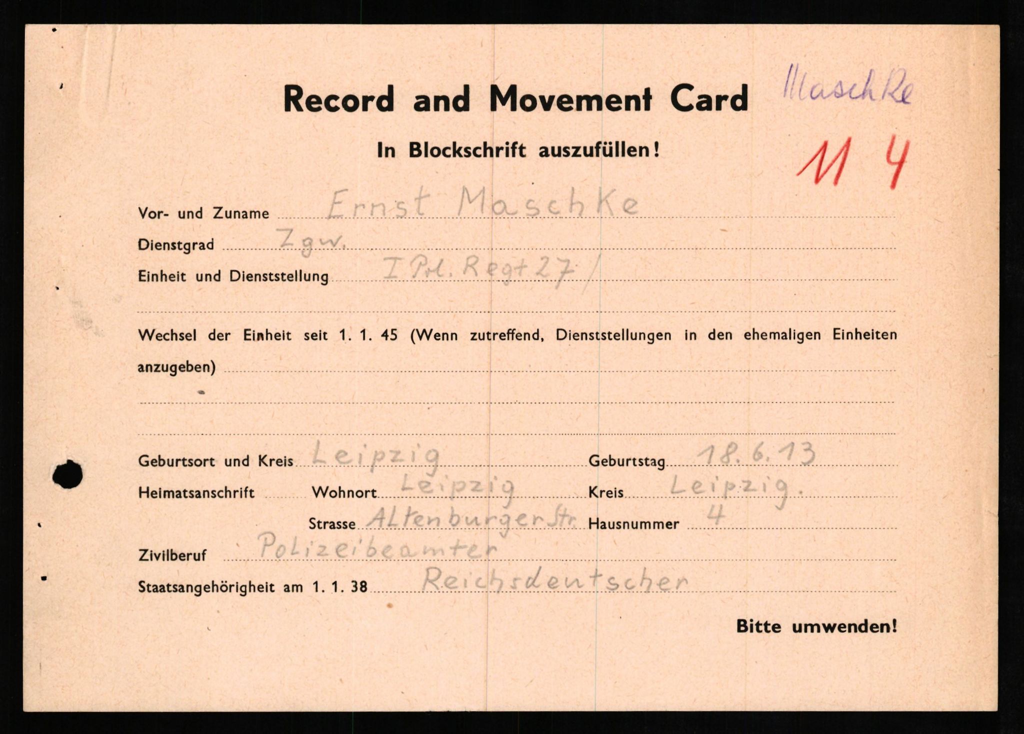 Forsvaret, Forsvarets overkommando II, AV/RA-RAFA-3915/D/Db/L0021: CI Questionaires. Tyske okkupasjonsstyrker i Norge. Tyskere., 1945-1946, p. 193