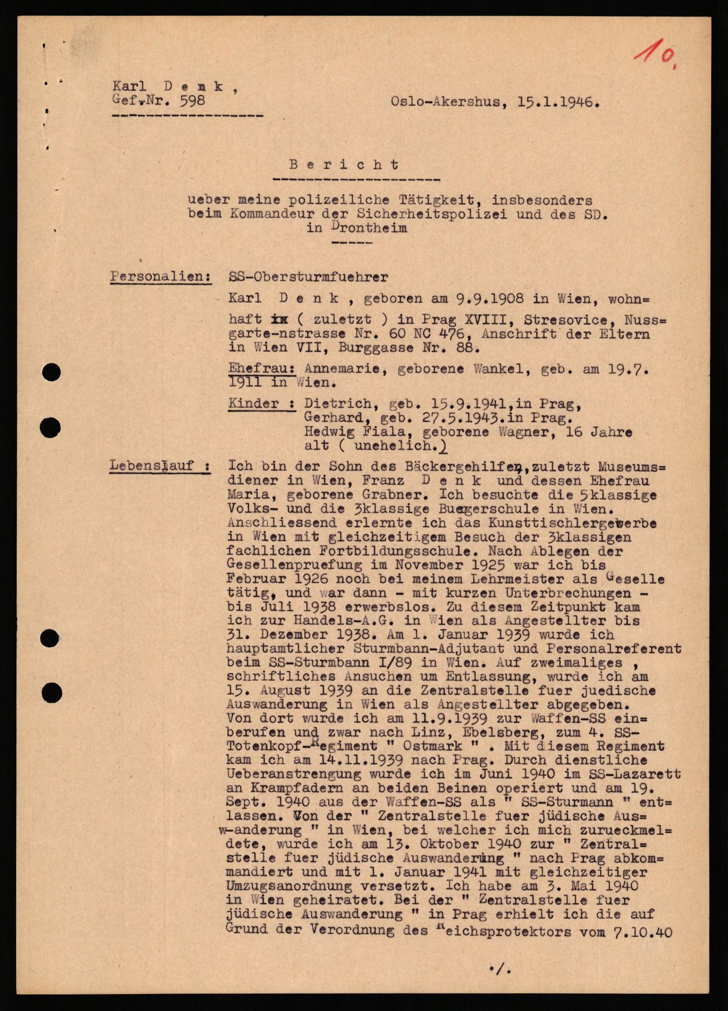 Forsvaret, Forsvarets overkommando II, RA/RAFA-3915/D/Db/L0038: CI Questionaires. Tyske okkupasjonsstyrker i Norge. Østerrikere., 1945-1946, p. 226