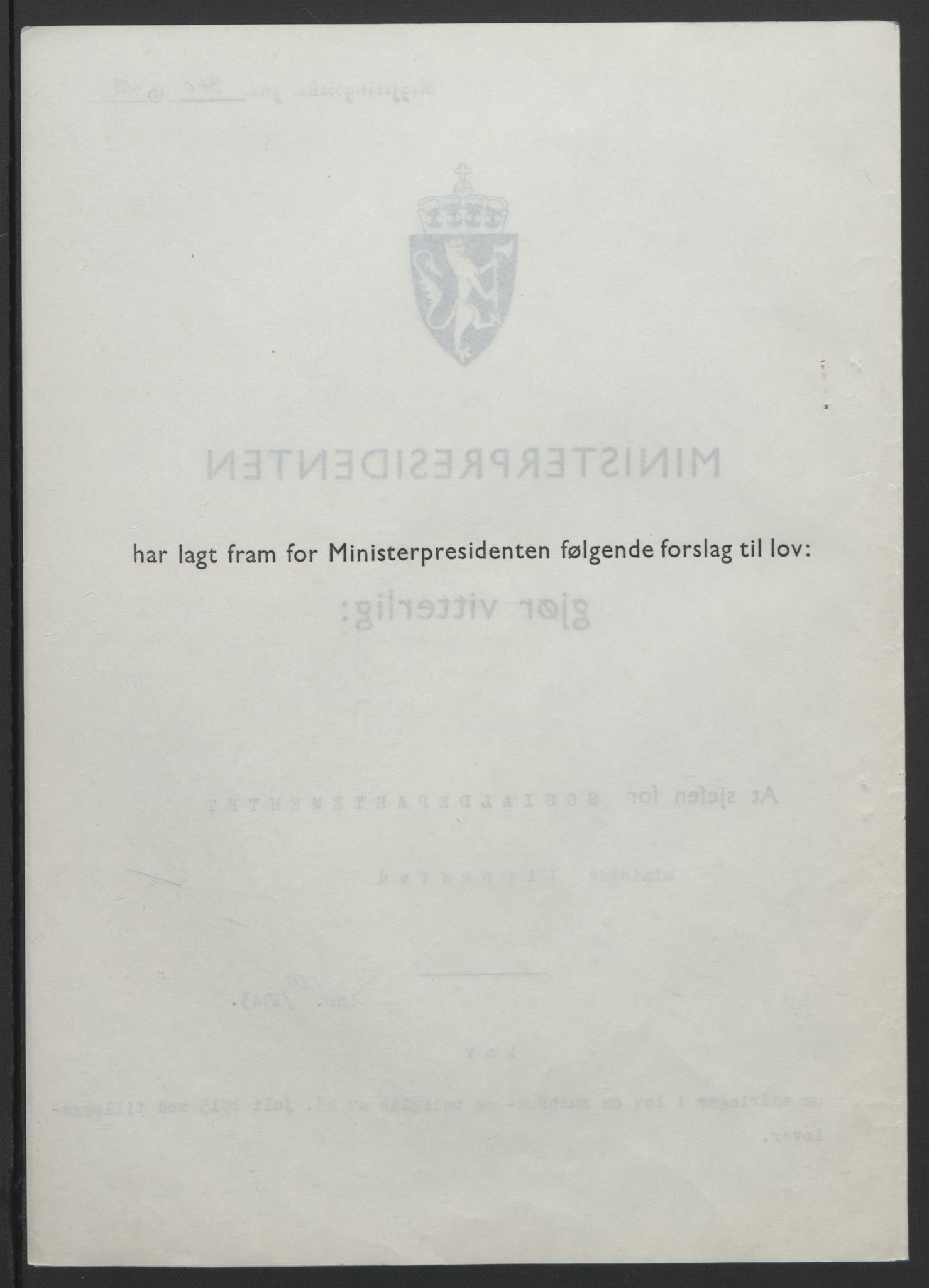 NS-administrasjonen 1940-1945 (Statsrådsekretariatet, de kommisariske statsråder mm), RA/S-4279/D/Db/L0099: Lover, 1943, p. 702