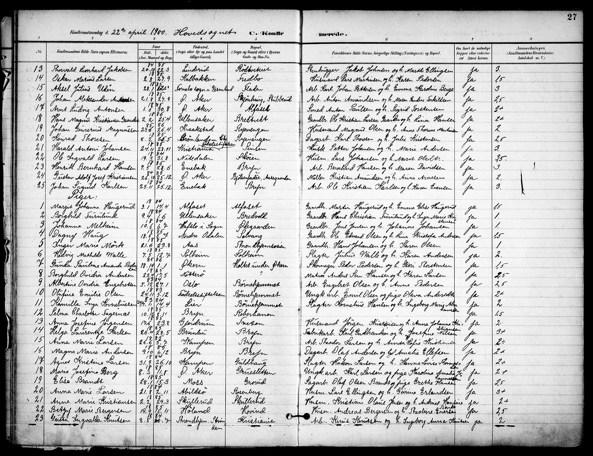 Østre Aker prestekontor Kirkebøker, AV/SAO-A-10840/F/Fa/L0011: Parish register (official) no. I 11, 1895-1917, p. 27