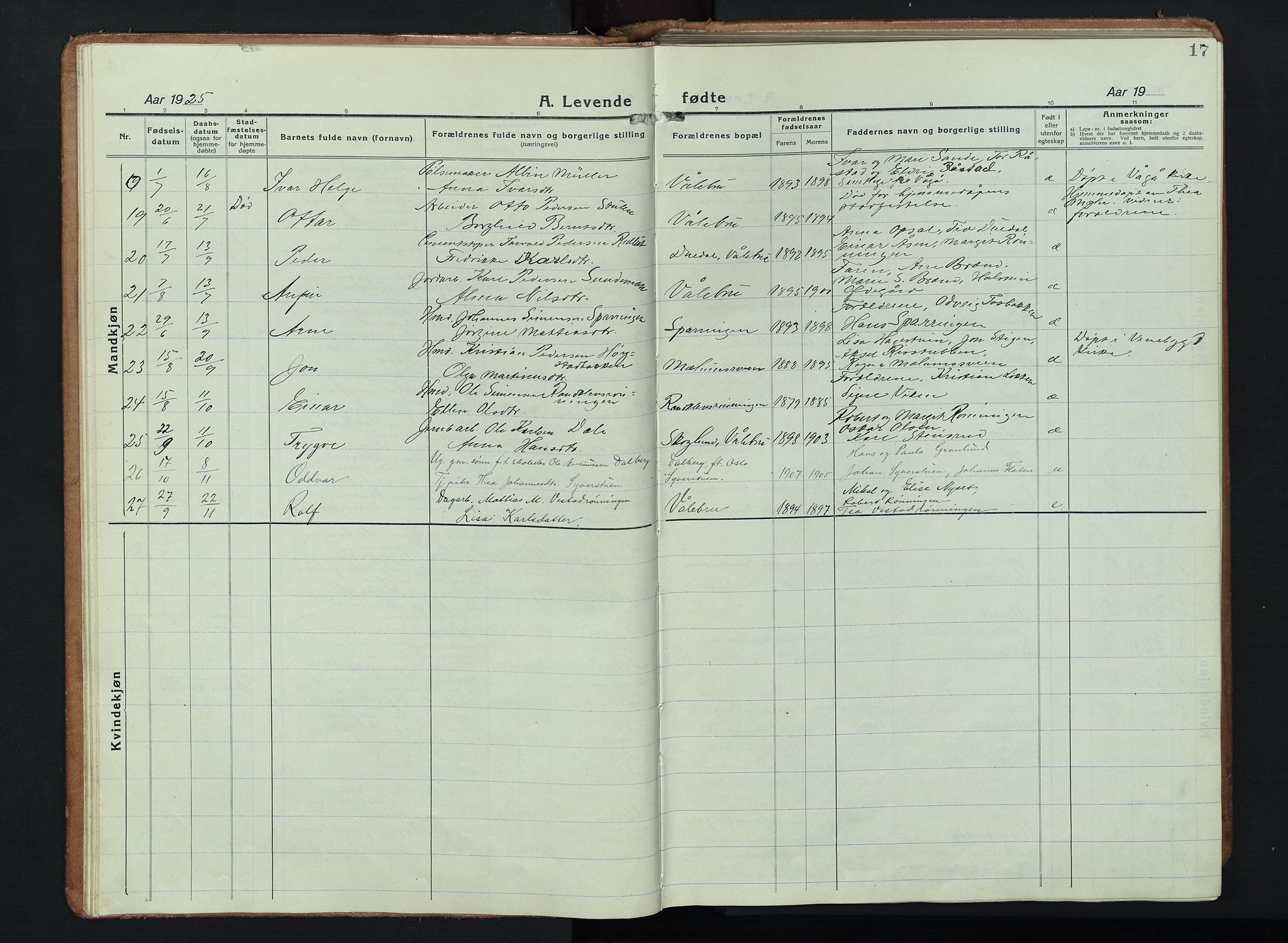 Ringebu prestekontor, AV/SAH-PREST-082/H/Ha/Hab/L0011: Parish register (copy) no. 11, 1921-1943, p. 17