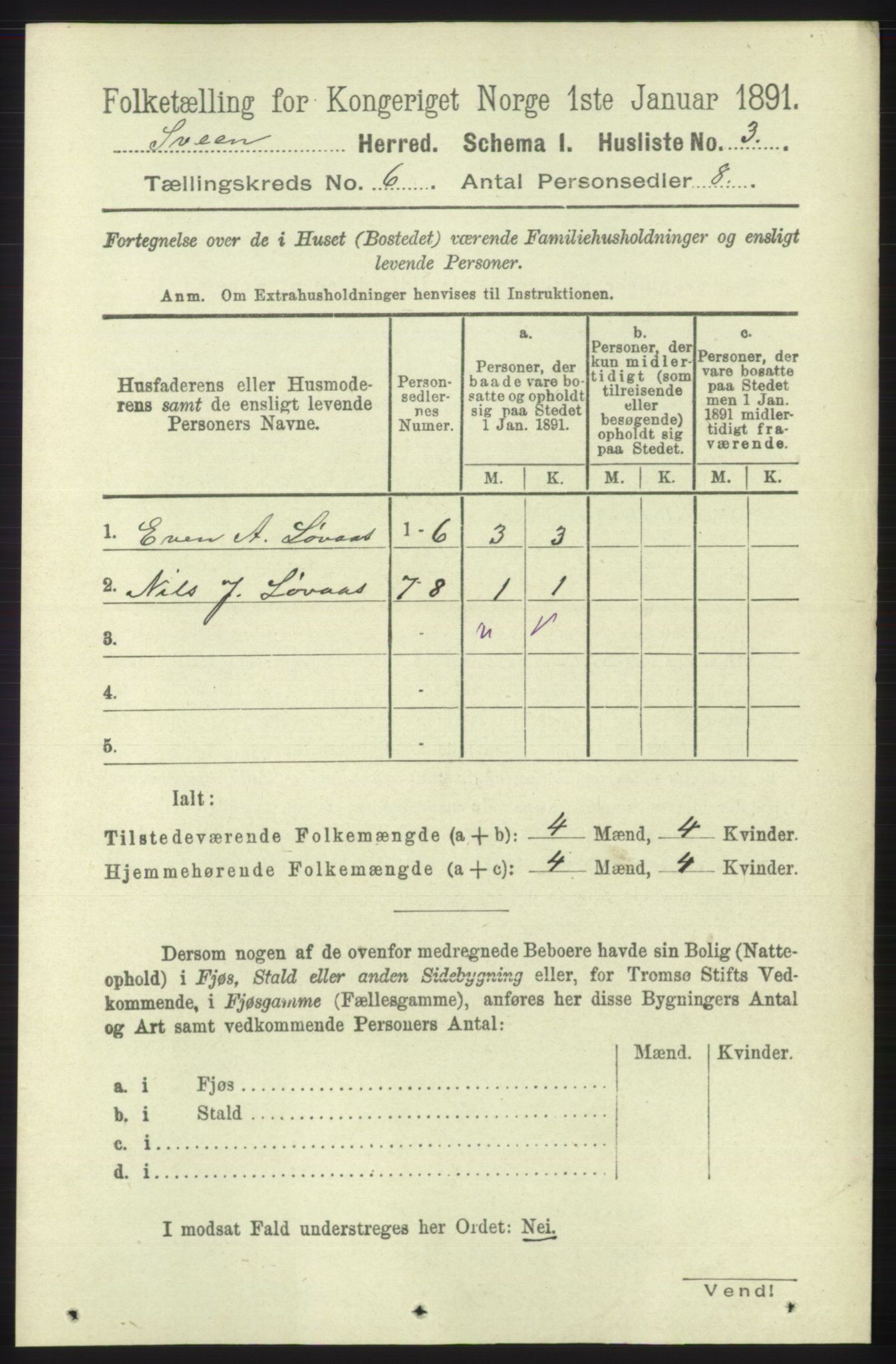 RA, 1891 census for 1216 Sveio, 1891, p. 1677