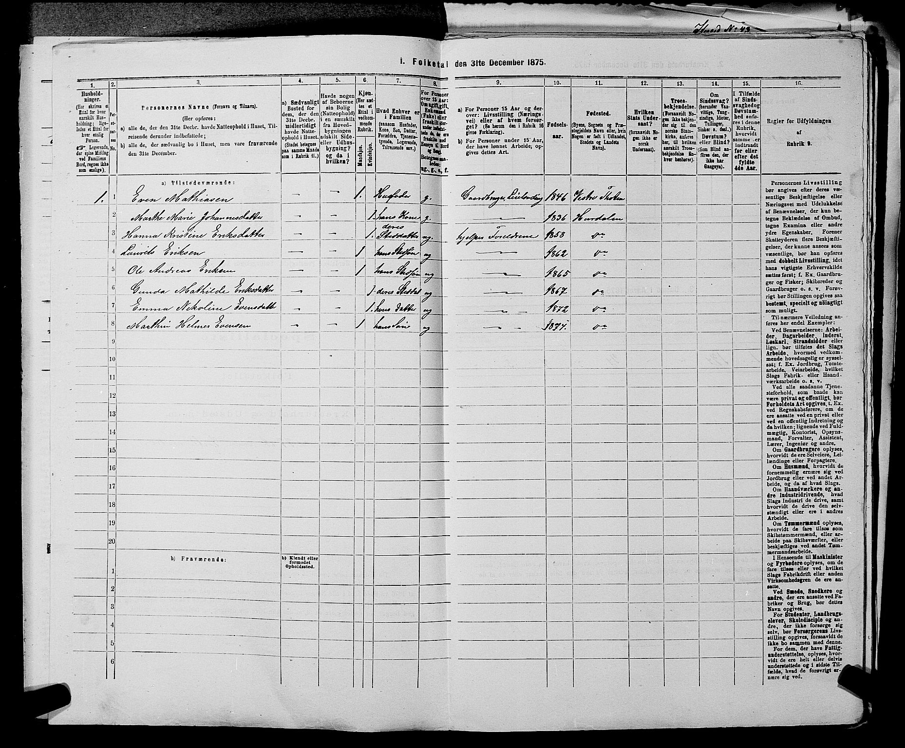 RA, 1875 census for 0239P Hurdal, 1875, p. 731