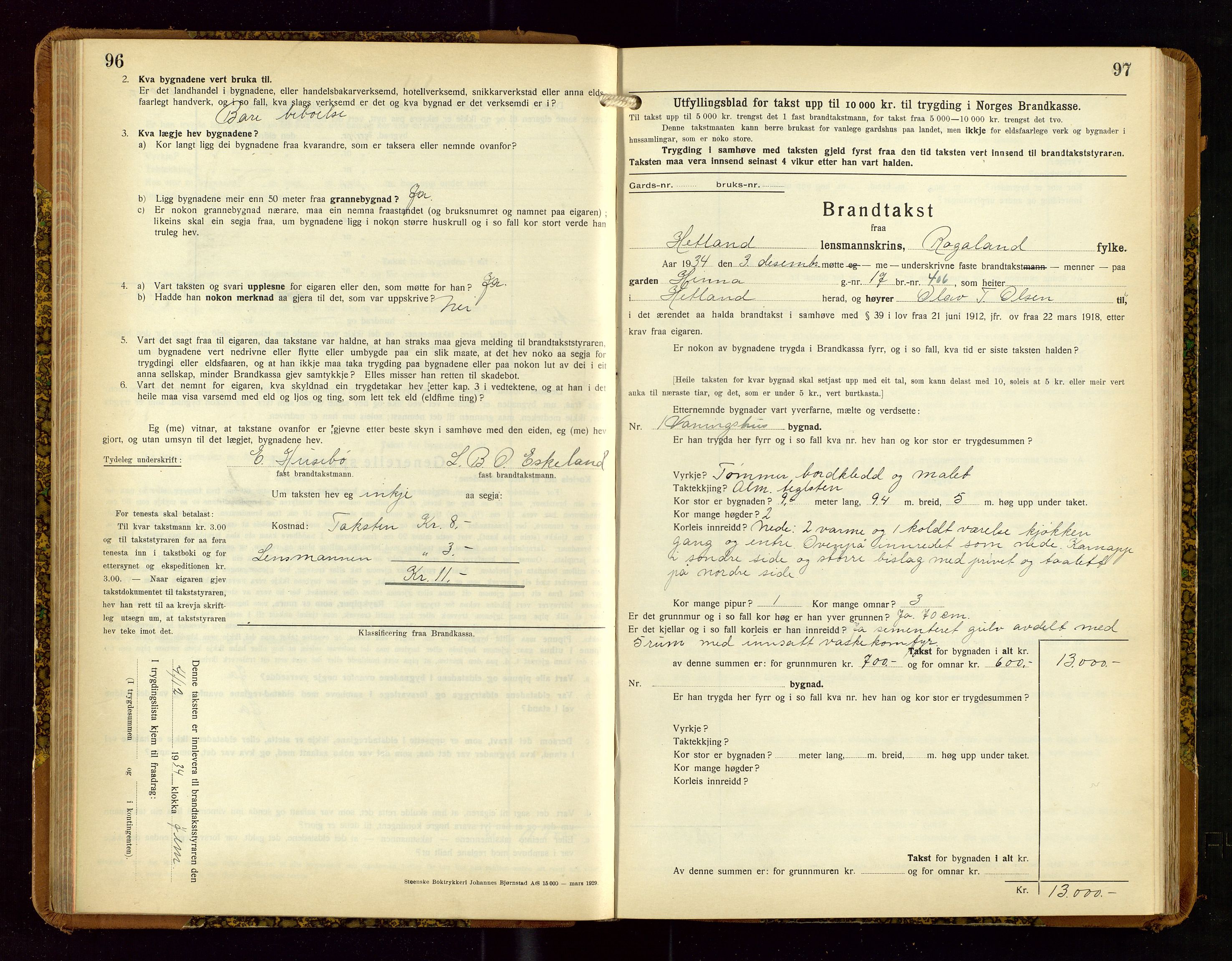 Hetland lensmannskontor, AV/SAST-A-100101/Gob/L0004: "Brandtakstbok", 1934-1936, p. 96-97