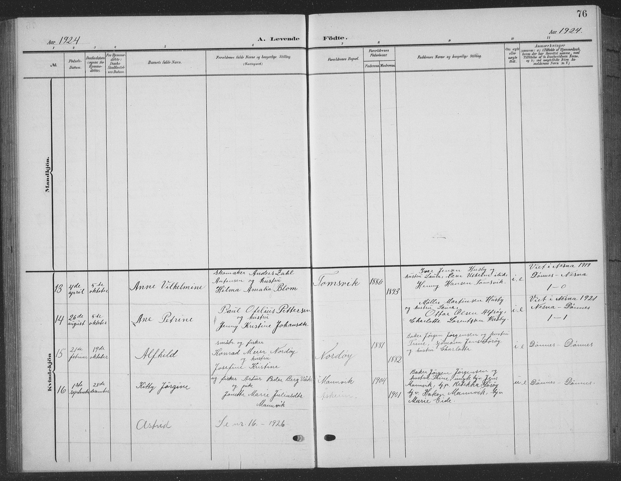 Ministerialprotokoller, klokkerbøker og fødselsregistre - Nordland, SAT/A-1459/835/L0533: Parish register (copy) no. 835C05, 1906-1939, p. 76