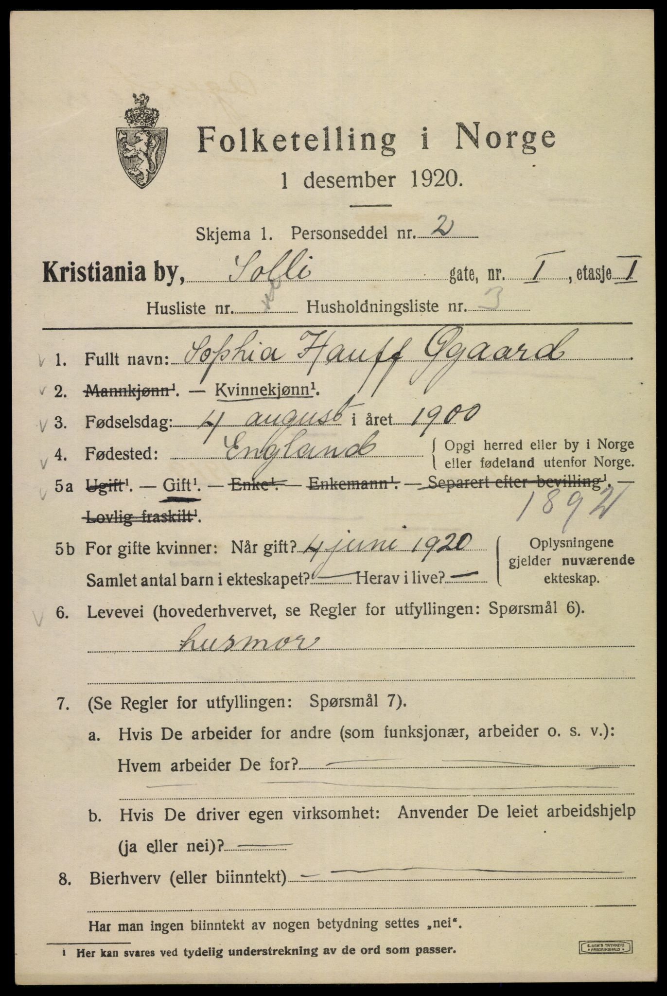 SAO, 1920 census for Kristiania, 1920, p. 527785