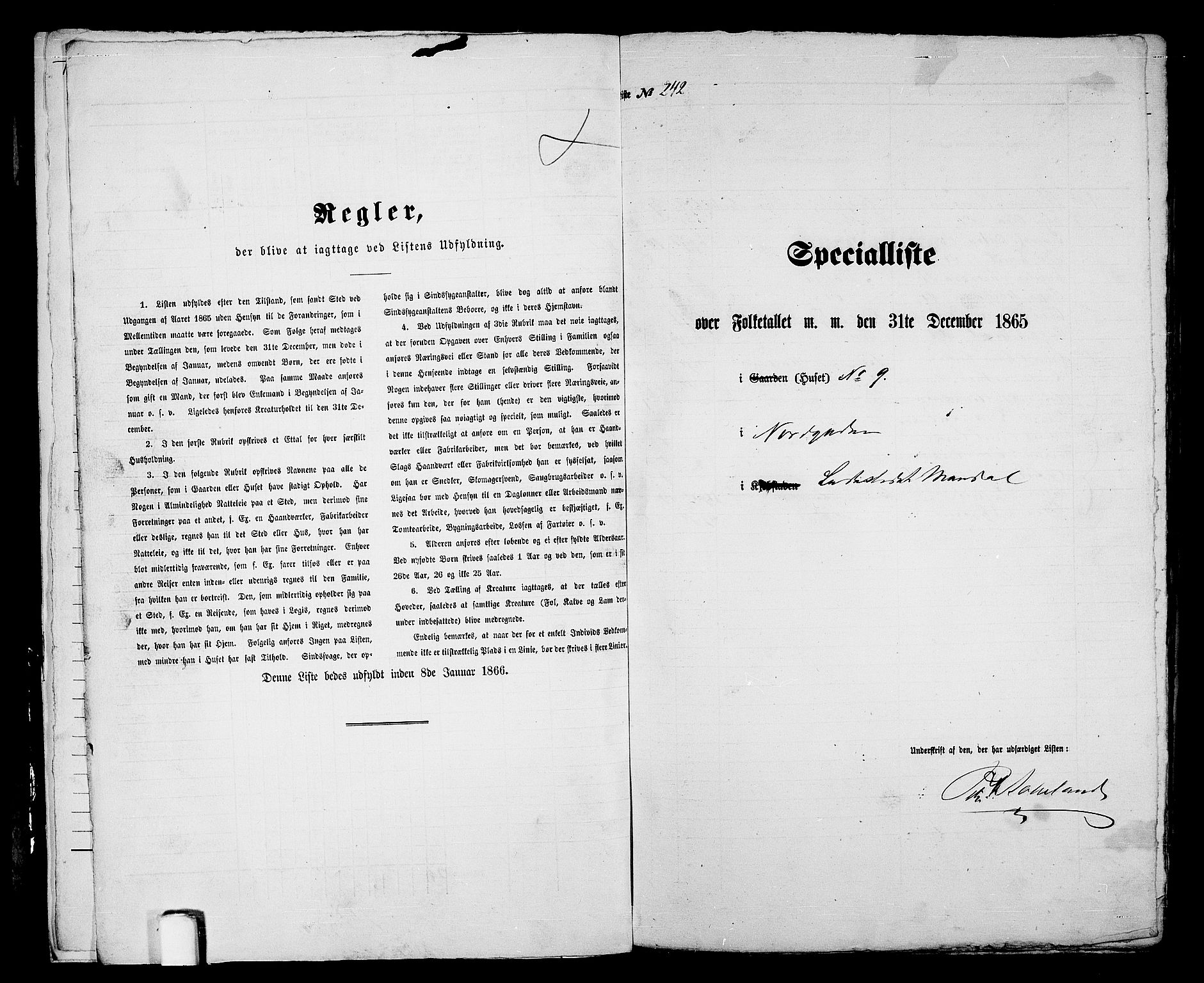 RA, 1865 census for Mandal/Mandal, 1865, p. 489