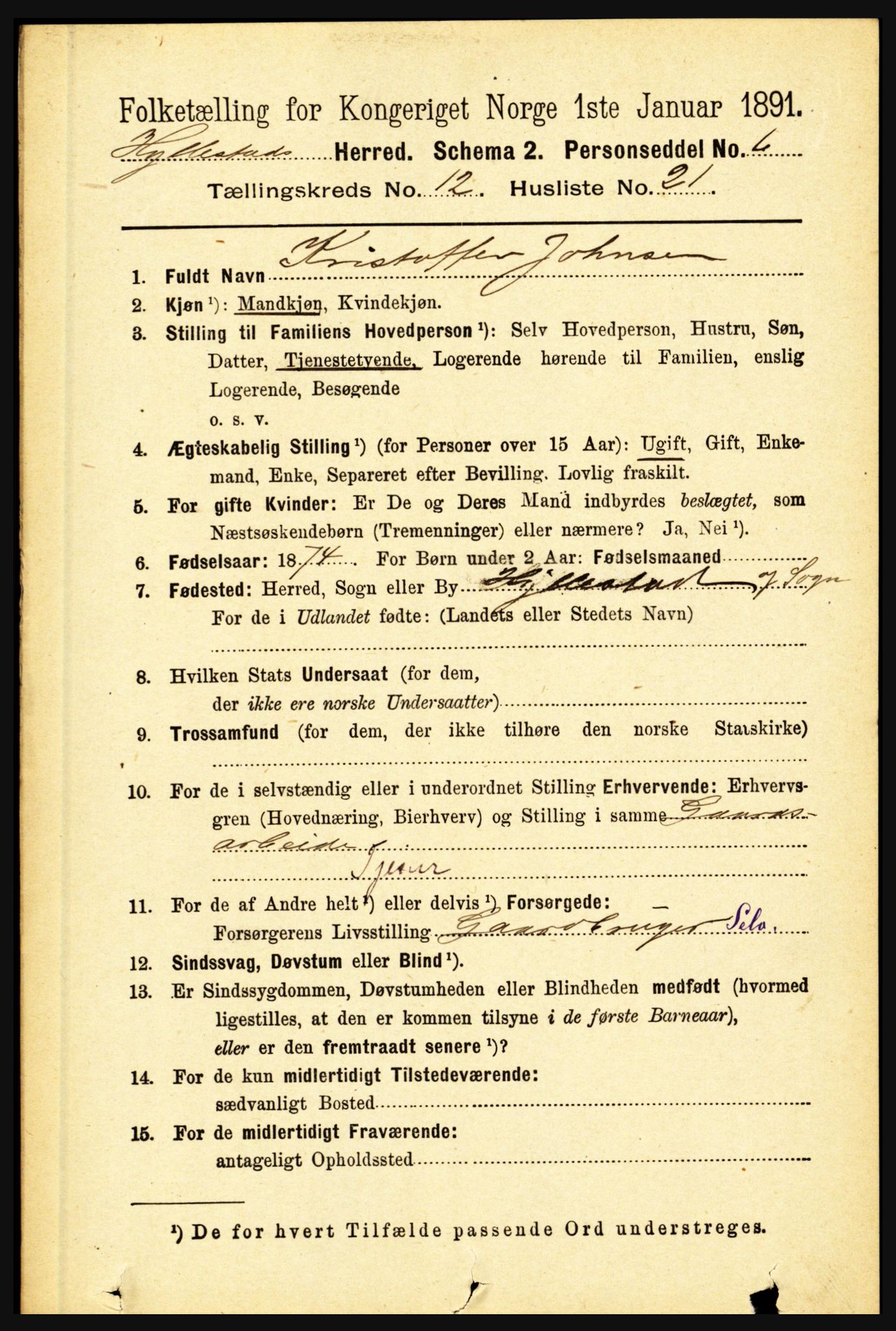 RA, 1891 census for 1413 Hyllestad, 1891, p. 2370