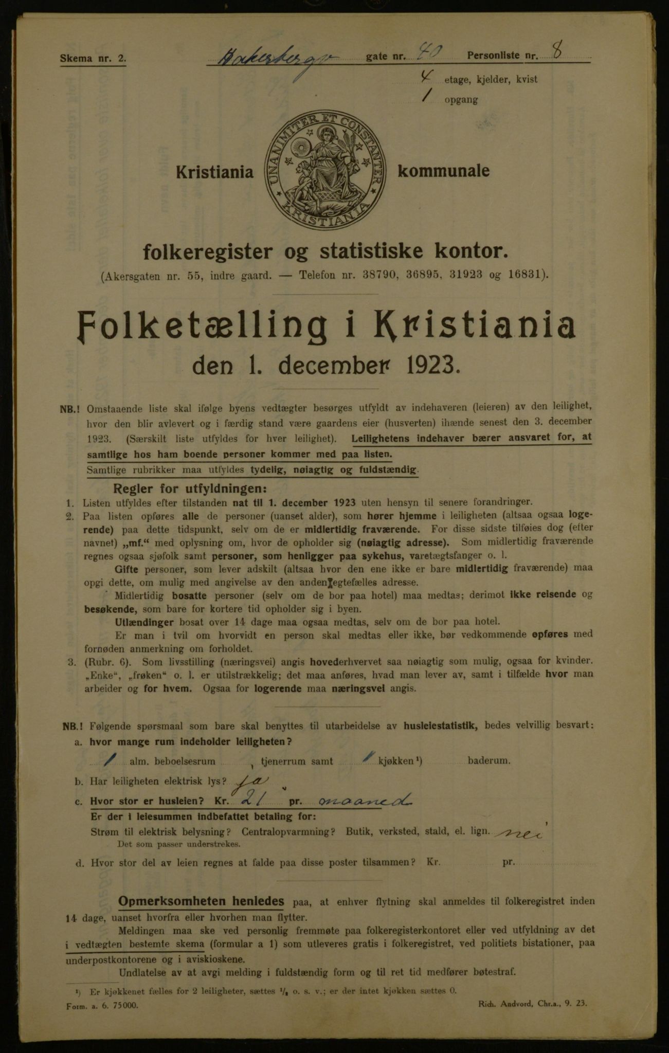 OBA, Municipal Census 1923 for Kristiania, 1923, p. 143764