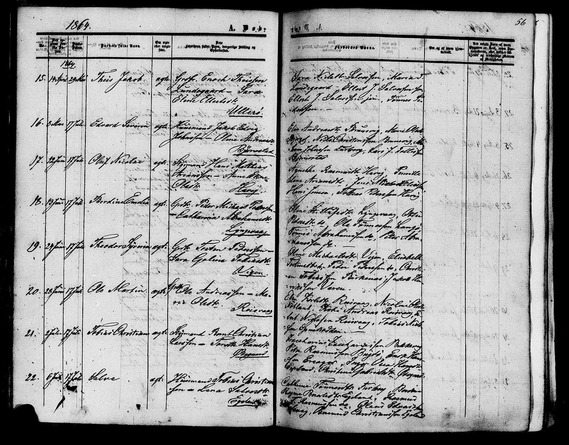 Herad sokneprestkontor, AV/SAK-1111-0018/F/Fa/Fab/L0004: Parish register (official) no. A 4, 1853-1885, p. 56