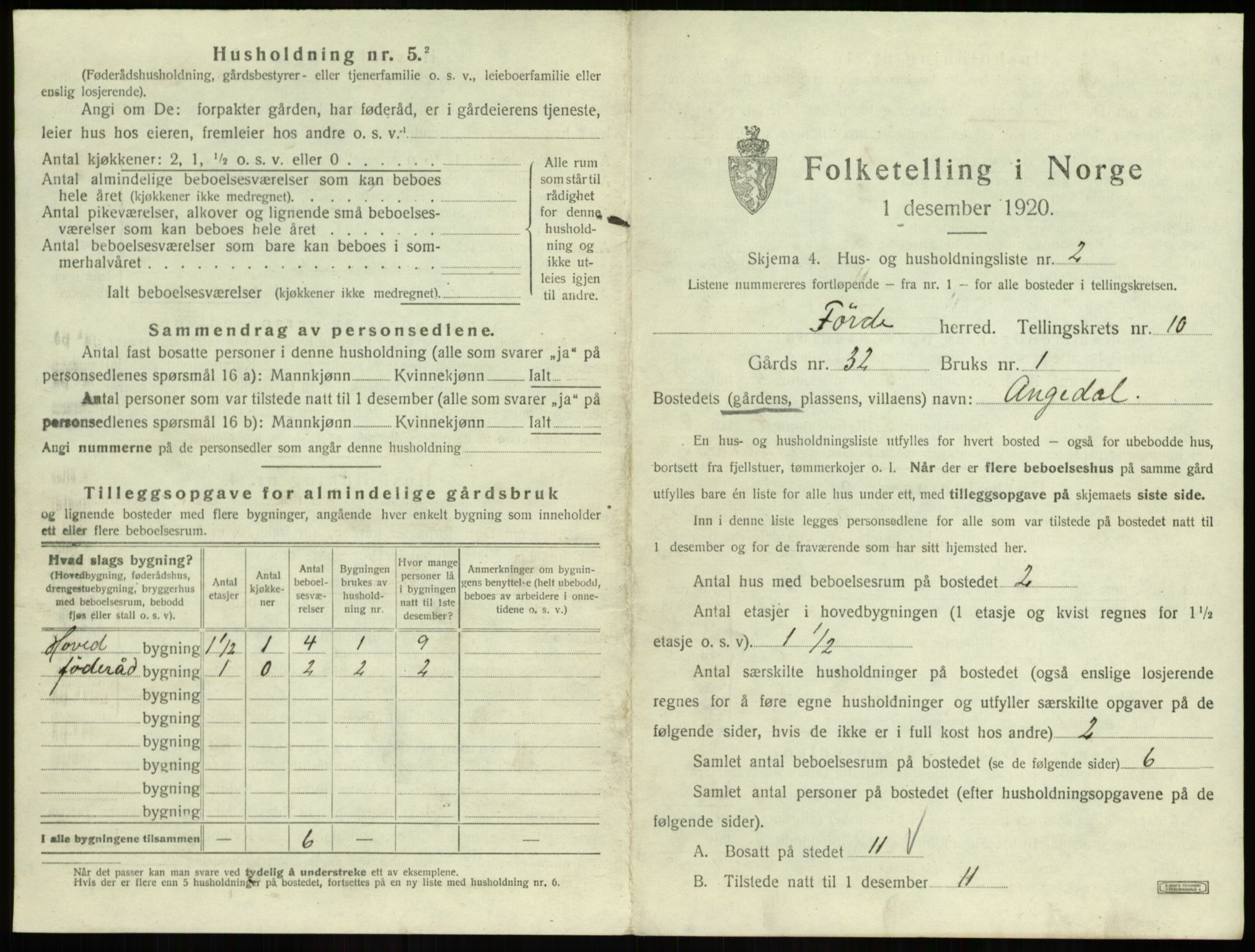 SAB, 1920 census for Førde, 1920, p. 536