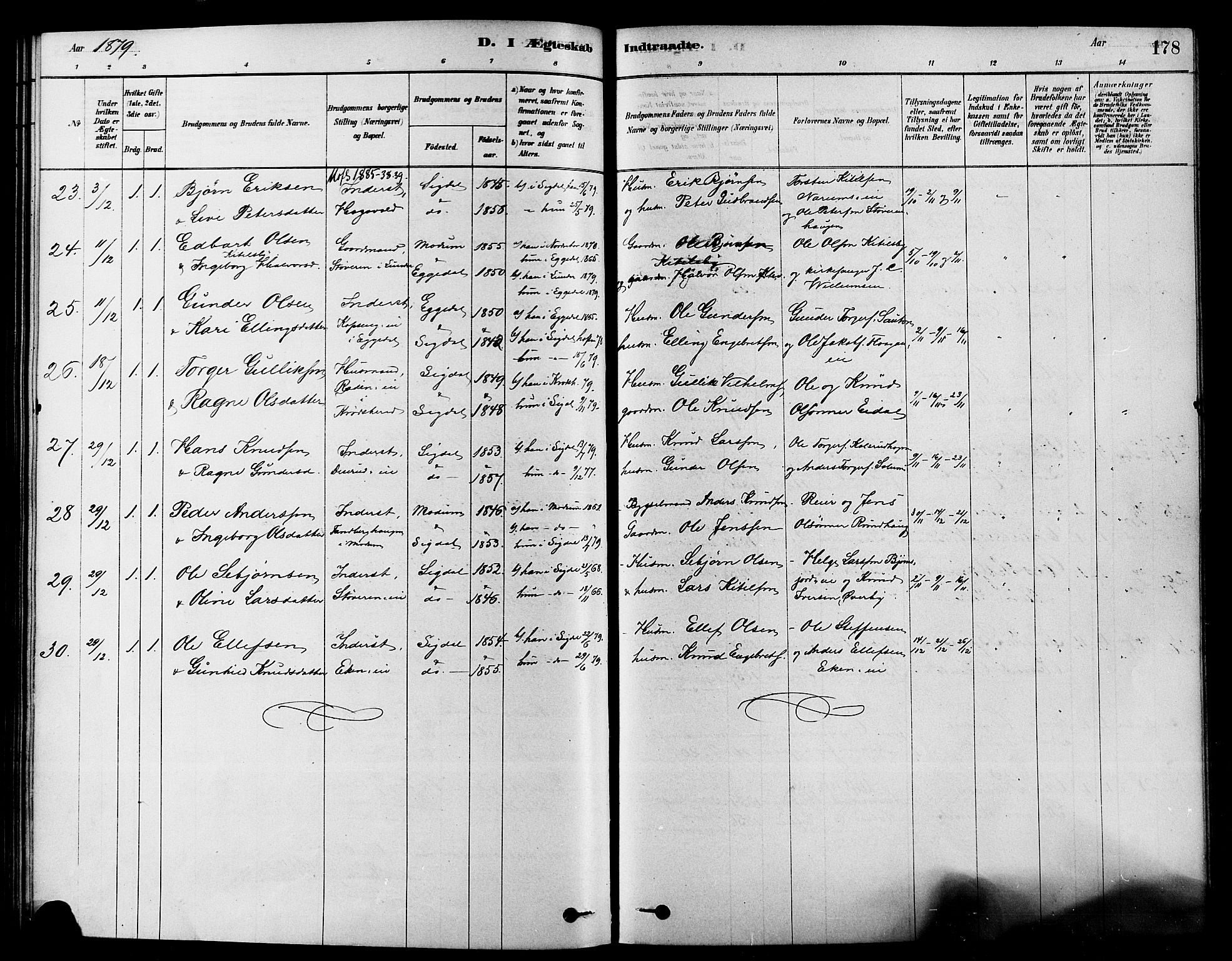 Sigdal kirkebøker, SAKO/A-245/F/Fa/L0011: Parish register (official) no. I 11, 1879-1887, p. 178