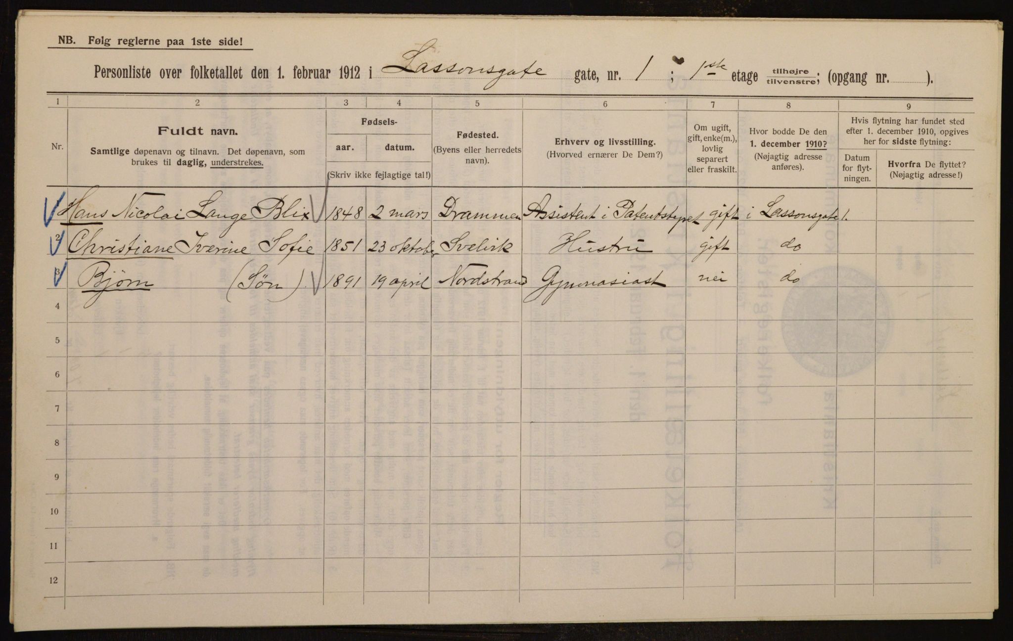 OBA, Municipal Census 1912 for Kristiania, 1912, p. 57535