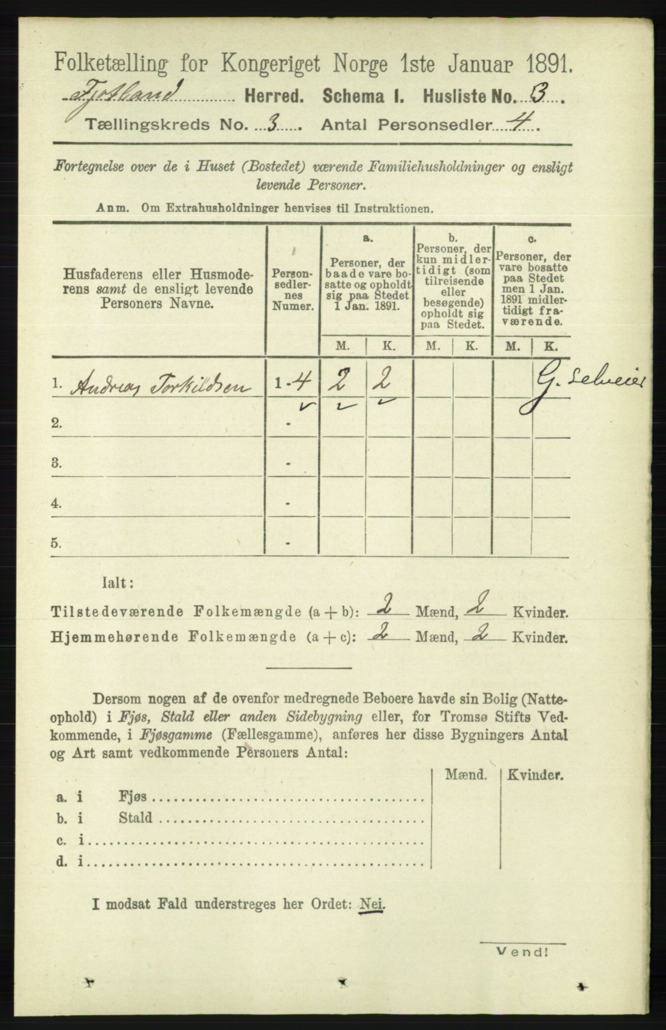 RA, 1891 census for 1036 Fjotland, 1891, p. 374