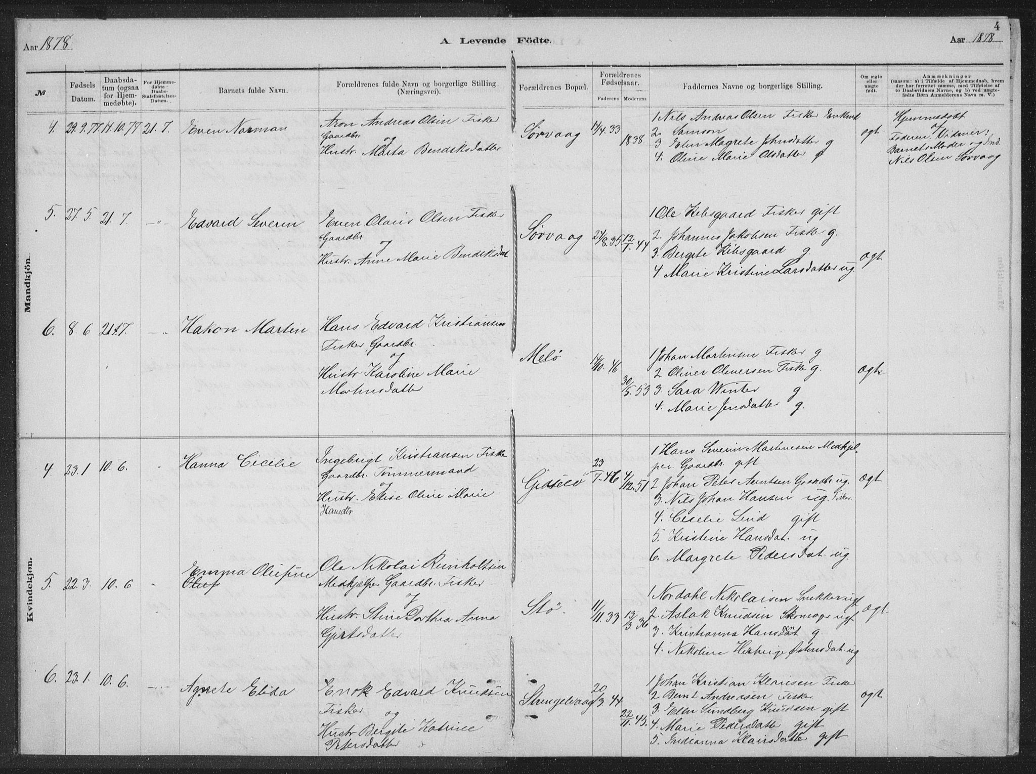 Ministerialprotokoller, klokkerbøker og fødselsregistre - Nordland, AV/SAT-A-1459/894/L1359: Parish register (copy) no. 894C02, 1877-1884, p. 4