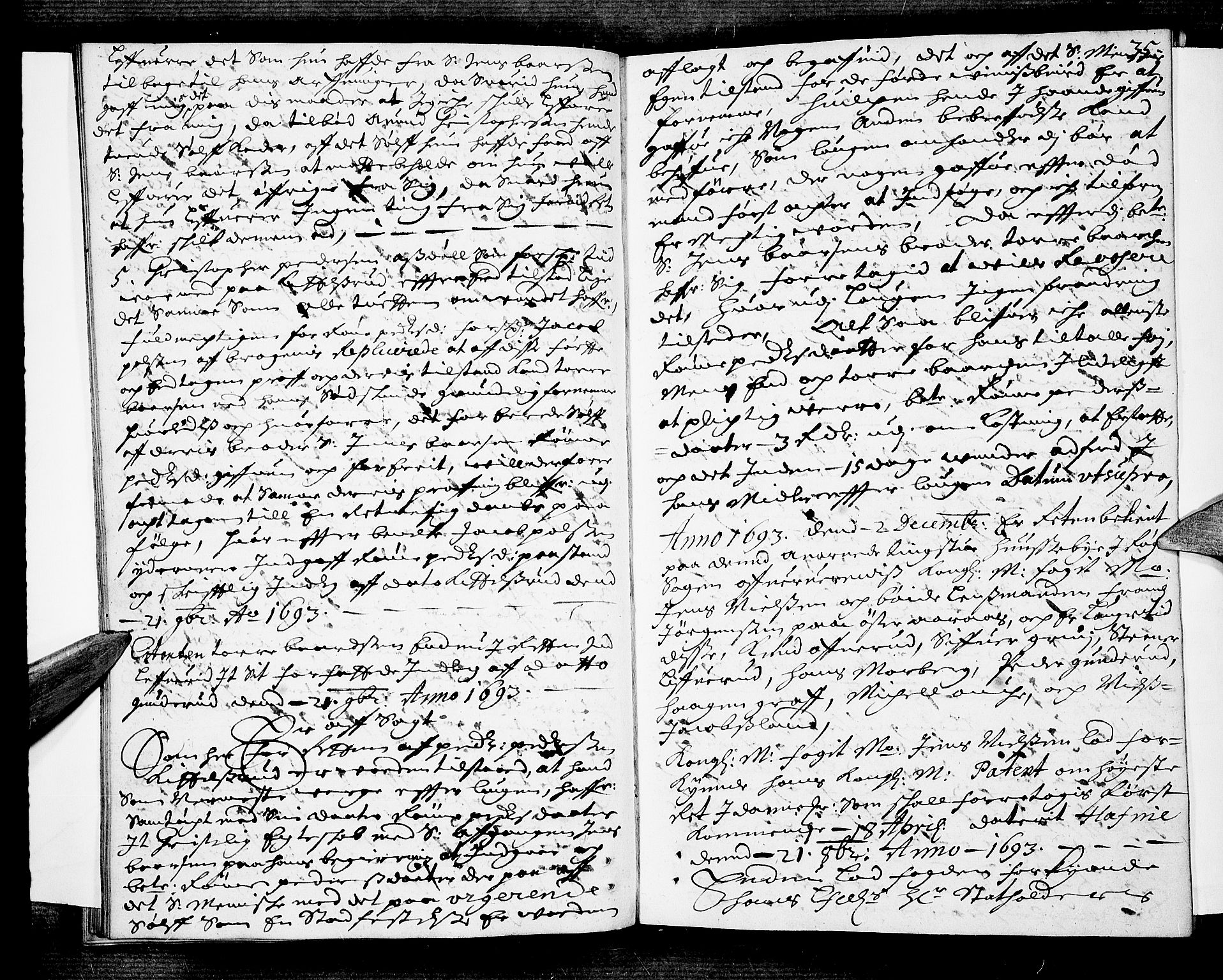 Lier, Røyken og Hurum sorenskriveri, AV/SAKO-A-89/F/Fa/L0034: Tingbok, 1693, p. 35