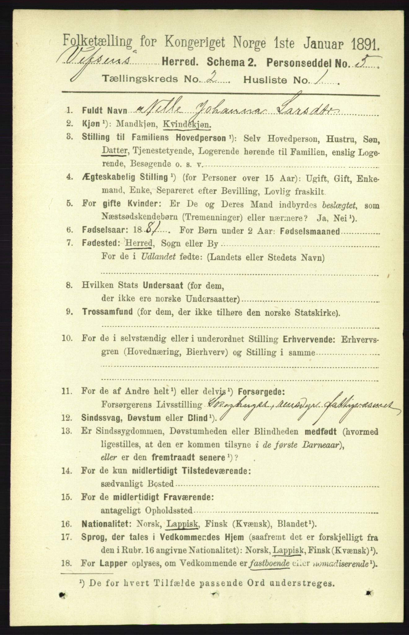 RA, 1891 census for 1824 Vefsn, 1891, p. 627