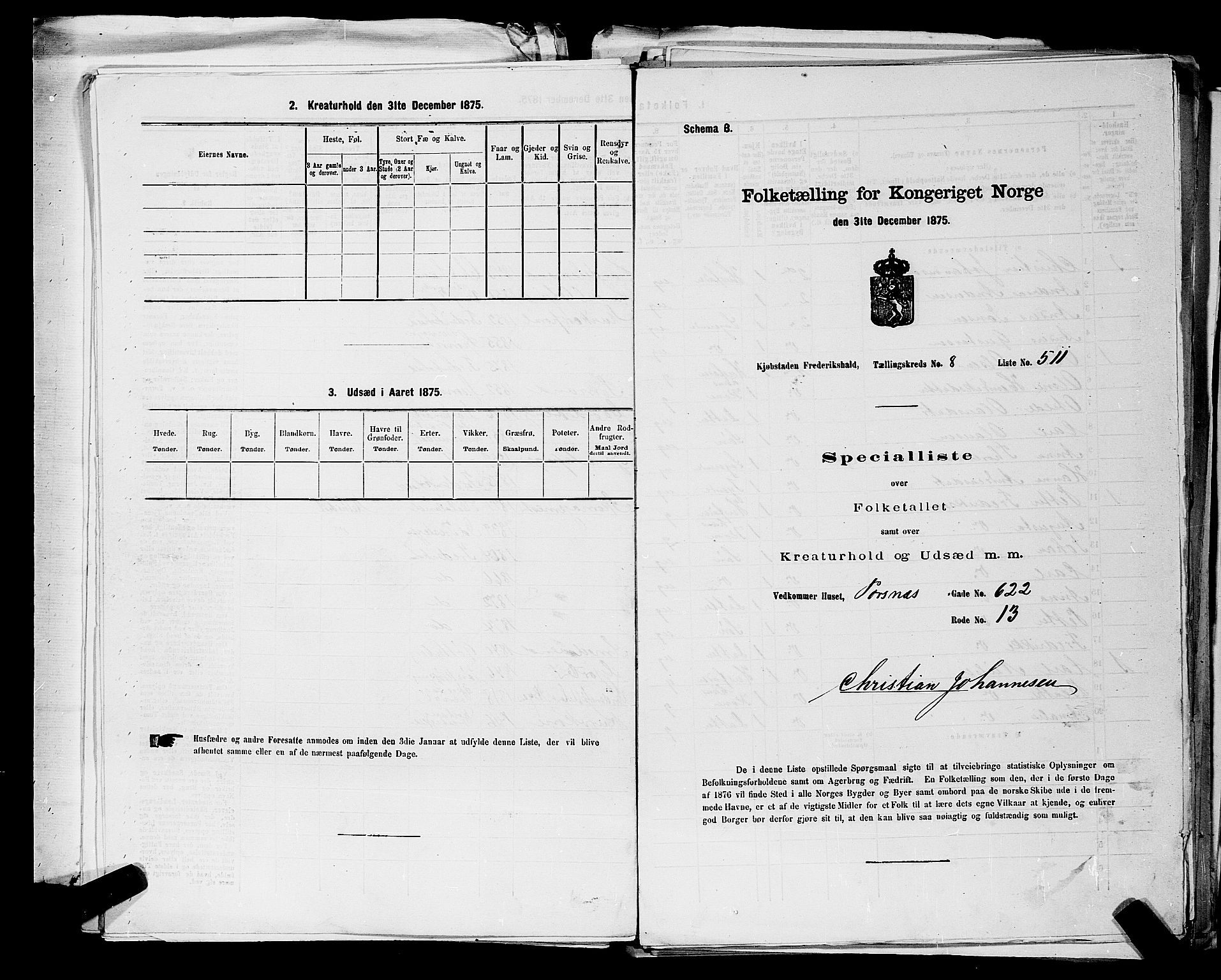 RA, 1875 census for 0101P Fredrikshald, 1875, p. 1137