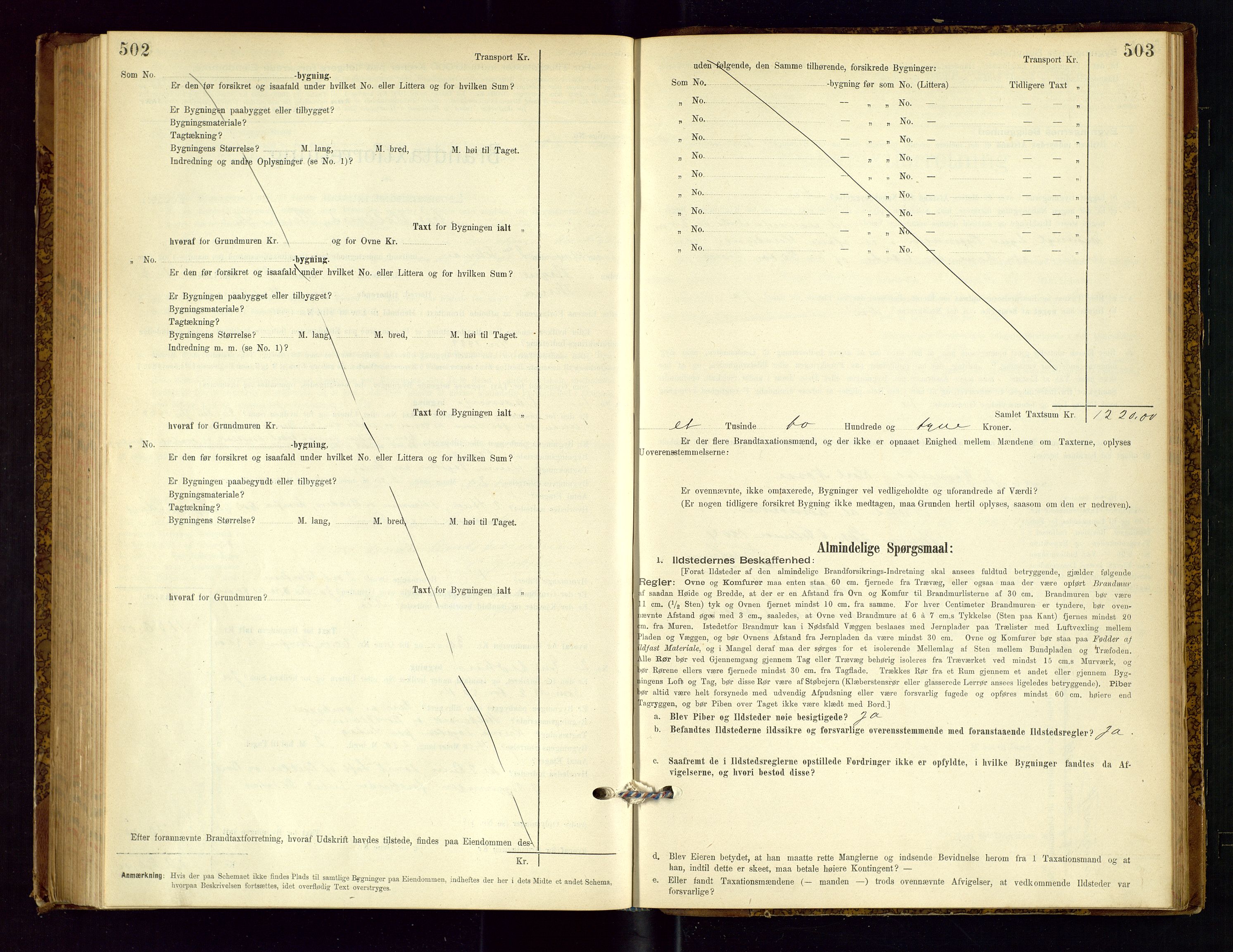 Time lensmannskontor, AV/SAST-A-100420/Gob/L0001: Branntakstprotokoll, 1896-1914, p. 502-503