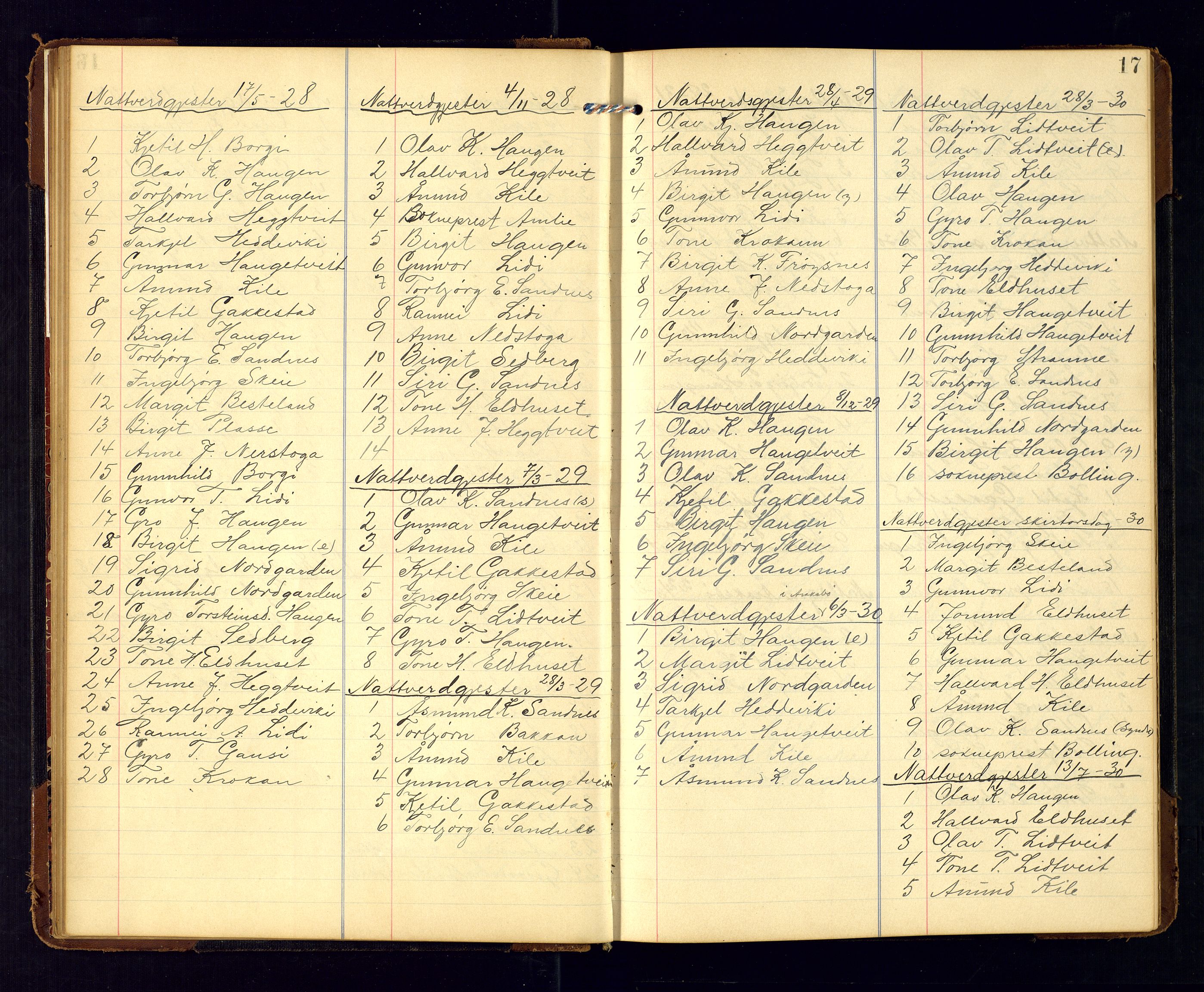 Bygland sokneprestkontor, AV/SAK-1111-0006/F/Fc/Fcc/L0002: Communicants register no. C-2, 1905-1975, p. 17