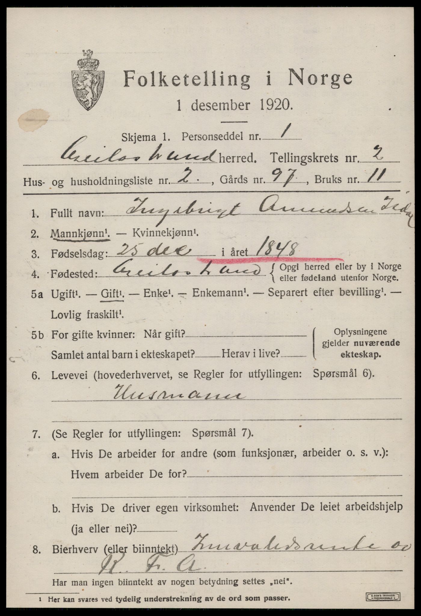 SAT, 1920 census for Geitastrand, 1920, p. 829