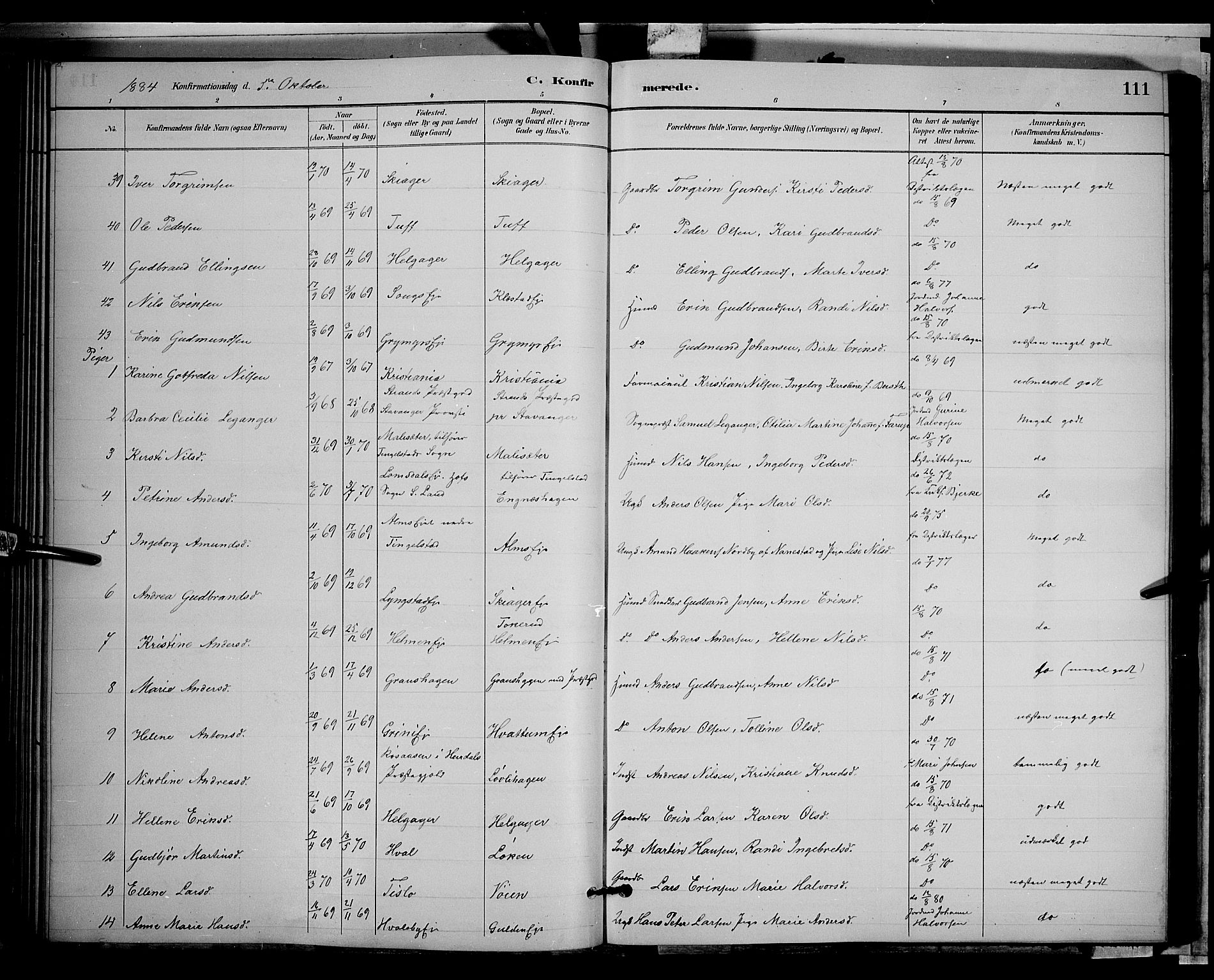 Gran prestekontor, AV/SAH-PREST-112/H/Ha/Hab/L0002: Parish register (copy) no. 2, 1879-1892, p. 111