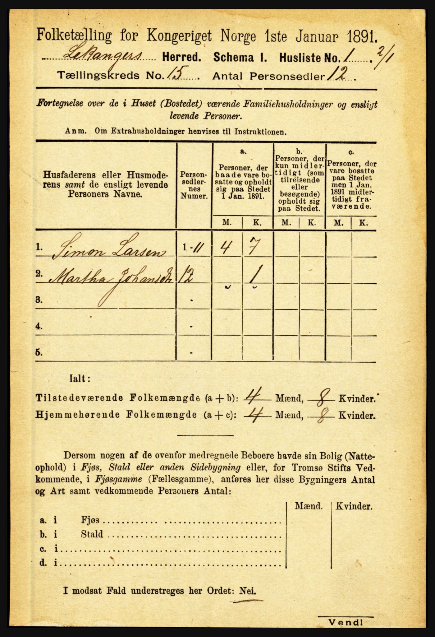 RA, 1891 census for 1419 Leikanger, 1891, p. 2824