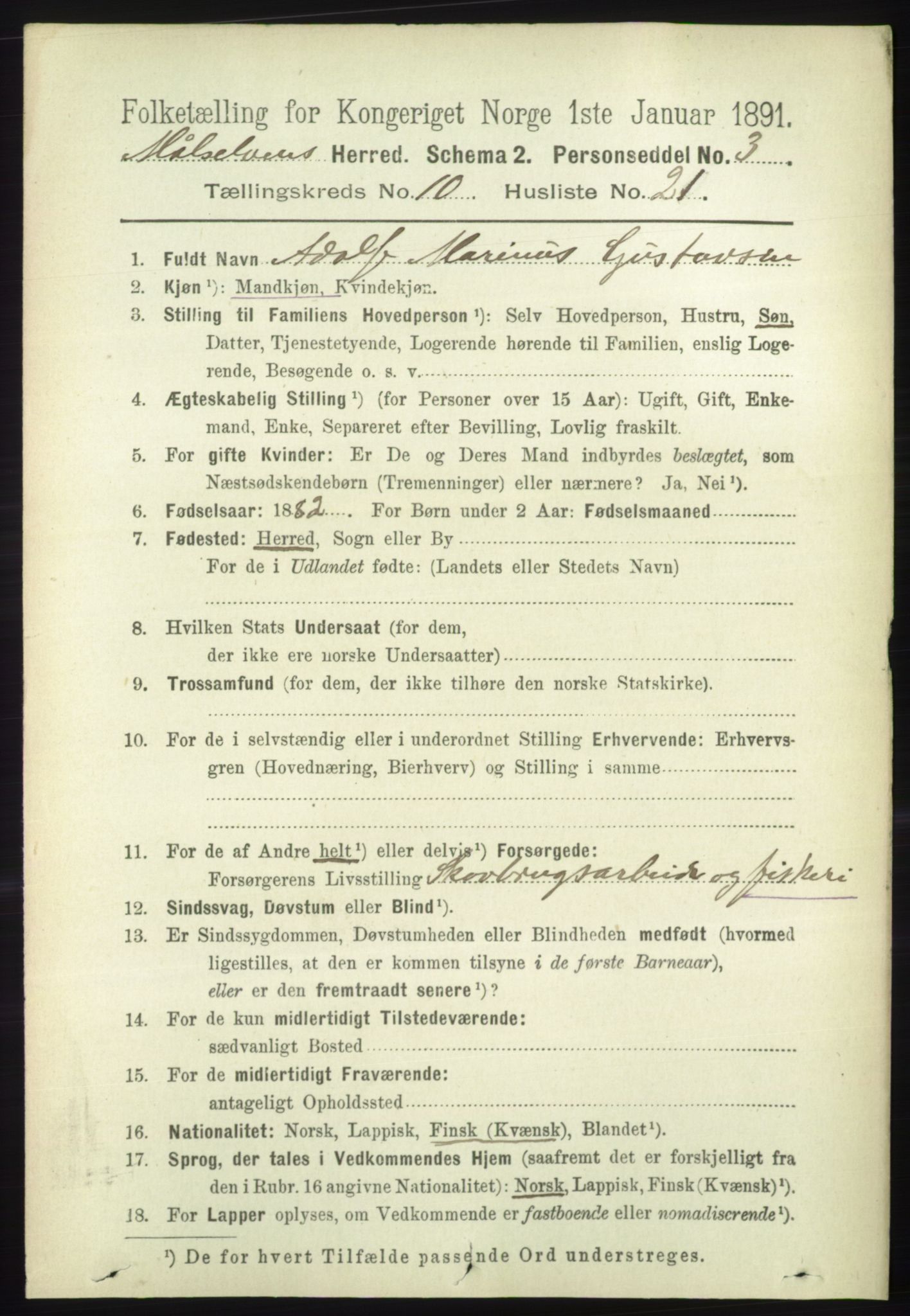 RA, 1891 census for 1924 Målselv, 1891, p. 3160