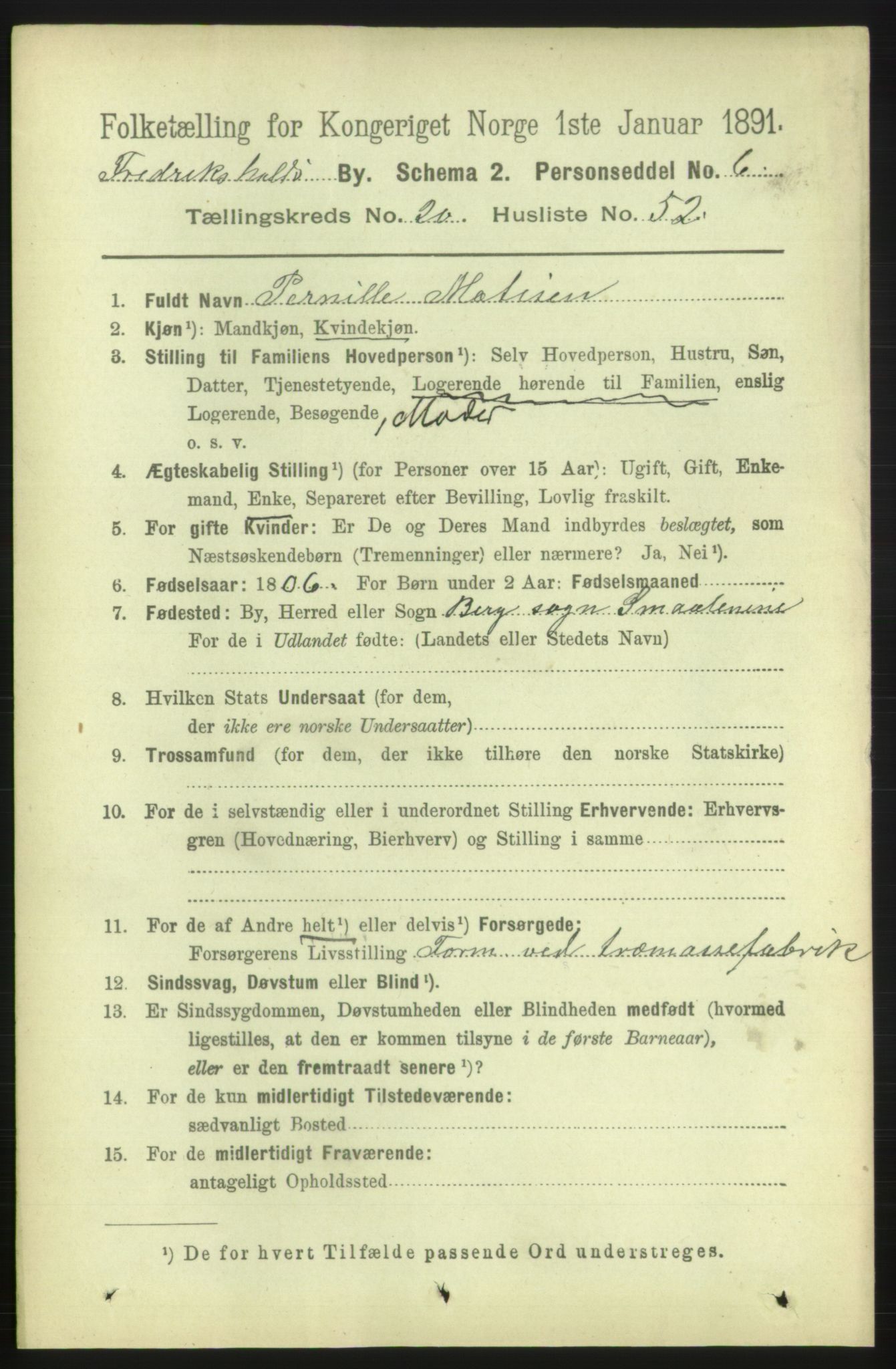 RA, 1891 census for 0101 Fredrikshald, 1891, p. 13074