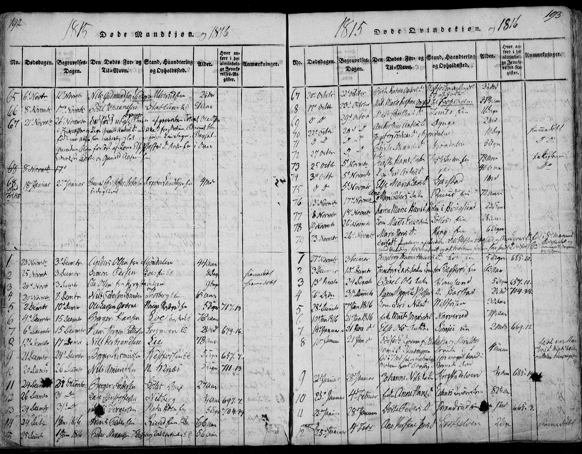 Eiker kirkebøker, AV/SAKO-A-4/F/Fa/L0011: Parish register (official) no. I 11, 1814-1827, p. 192-193