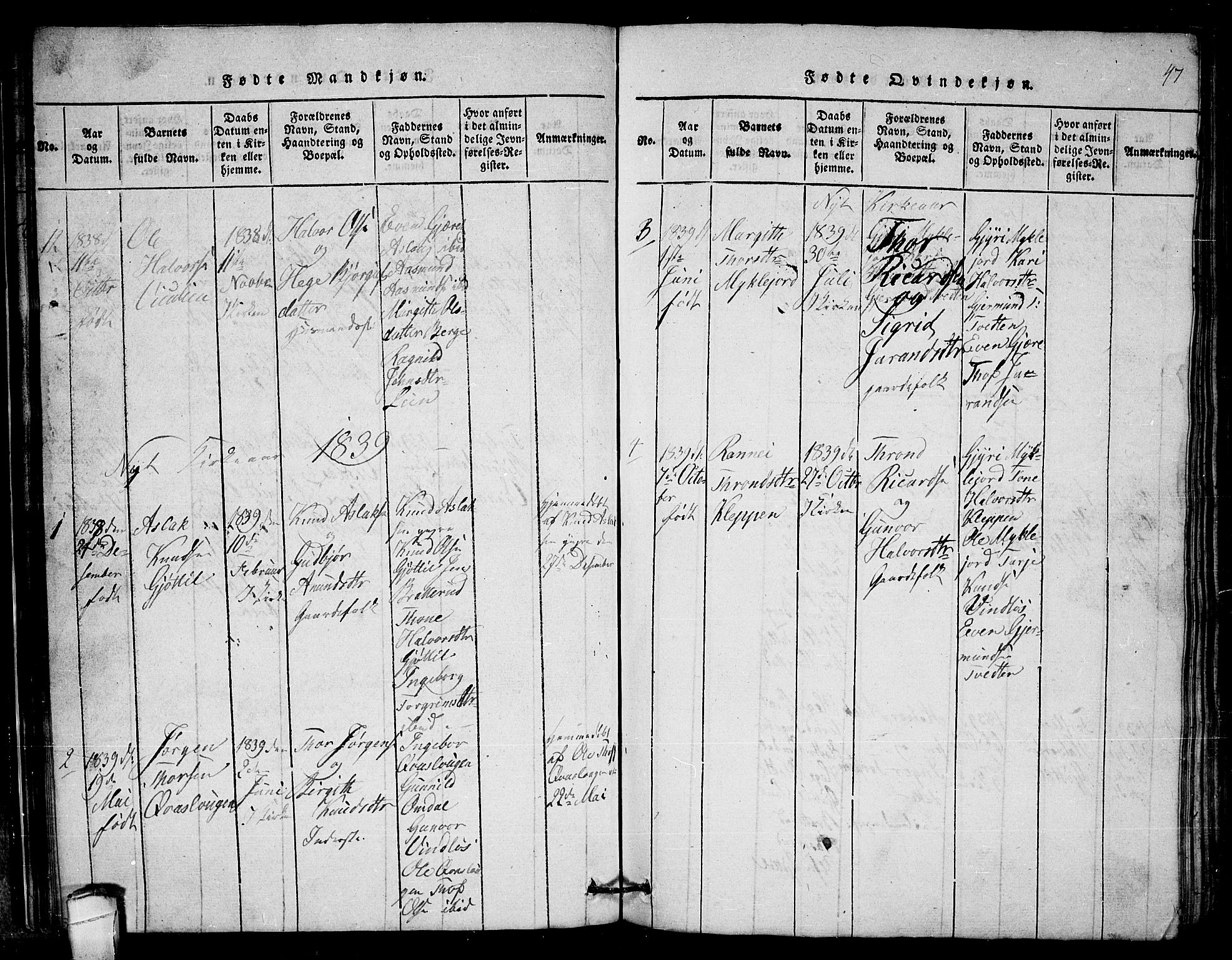 Lårdal kirkebøker, SAKO/A-284/G/Gb/L0001: Parish register (copy) no. II 1, 1815-1865, p. 47