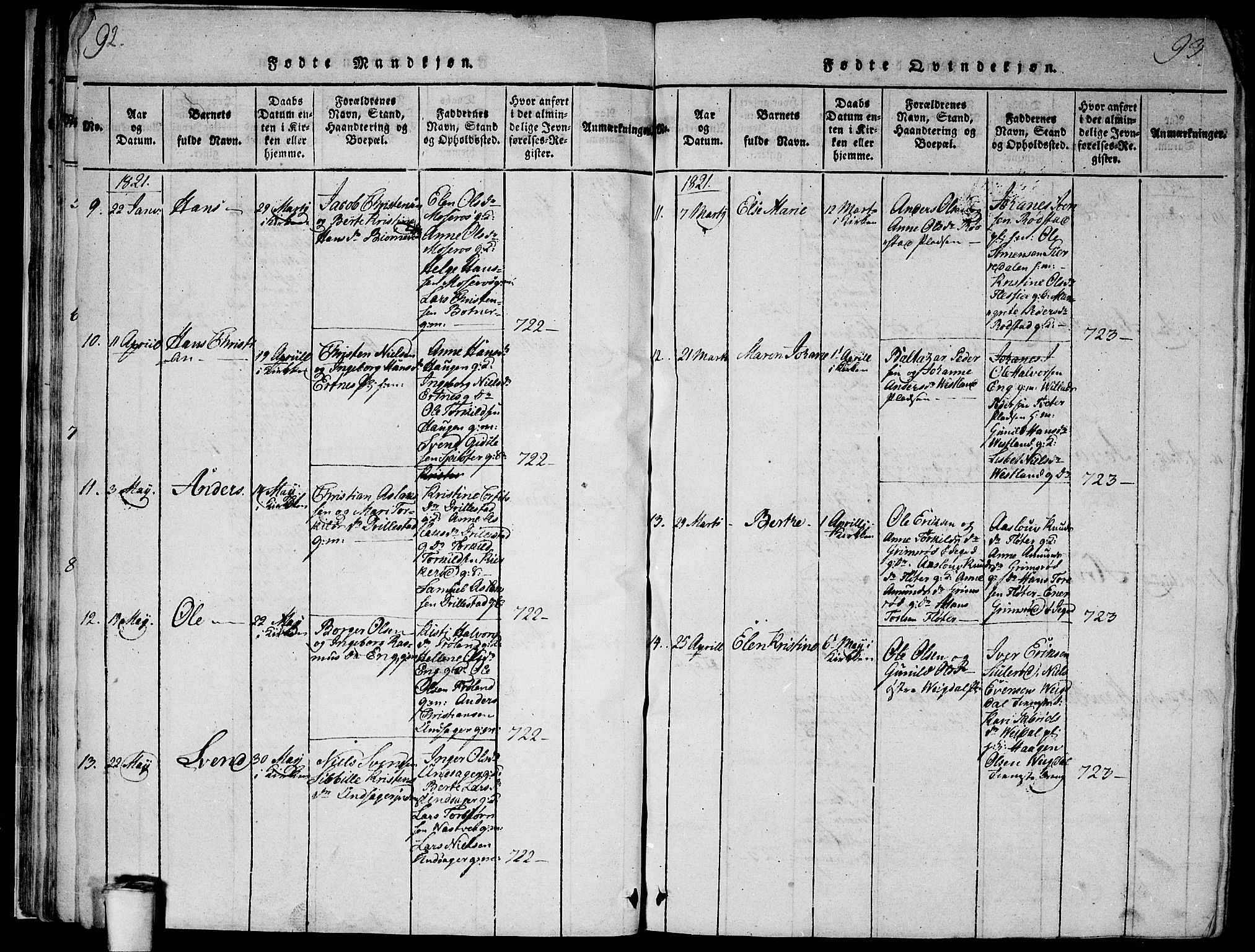 Våler prestekontor Kirkebøker, AV/SAO-A-11083/G/Ga/L0001: Parish register (copy) no. I 1, 1815-1839, p. 92-93