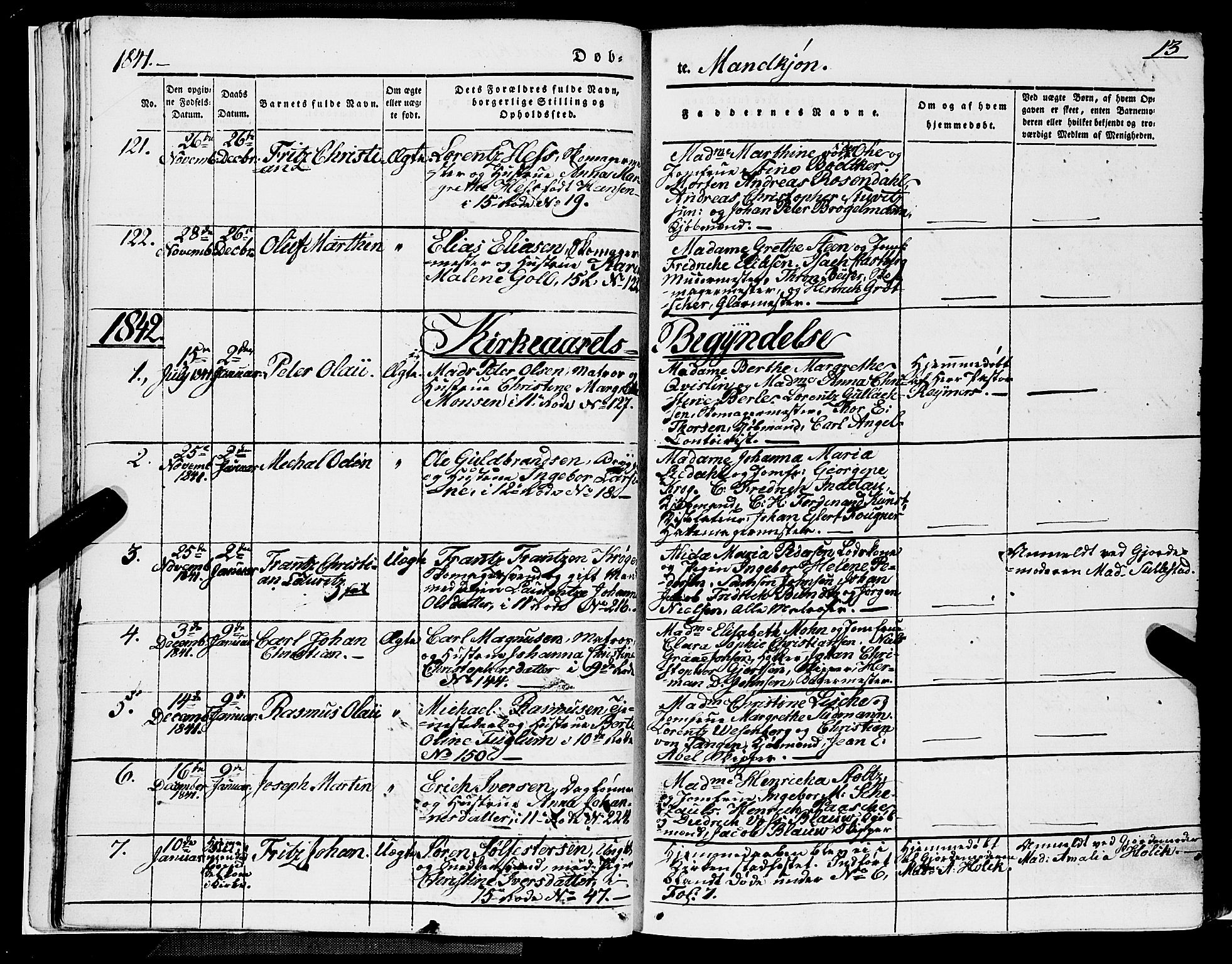 Domkirken sokneprestembete, AV/SAB-A-74801/H/Haa/L0019: Parish register (official) no. B 2, 1841-1851, p. 13