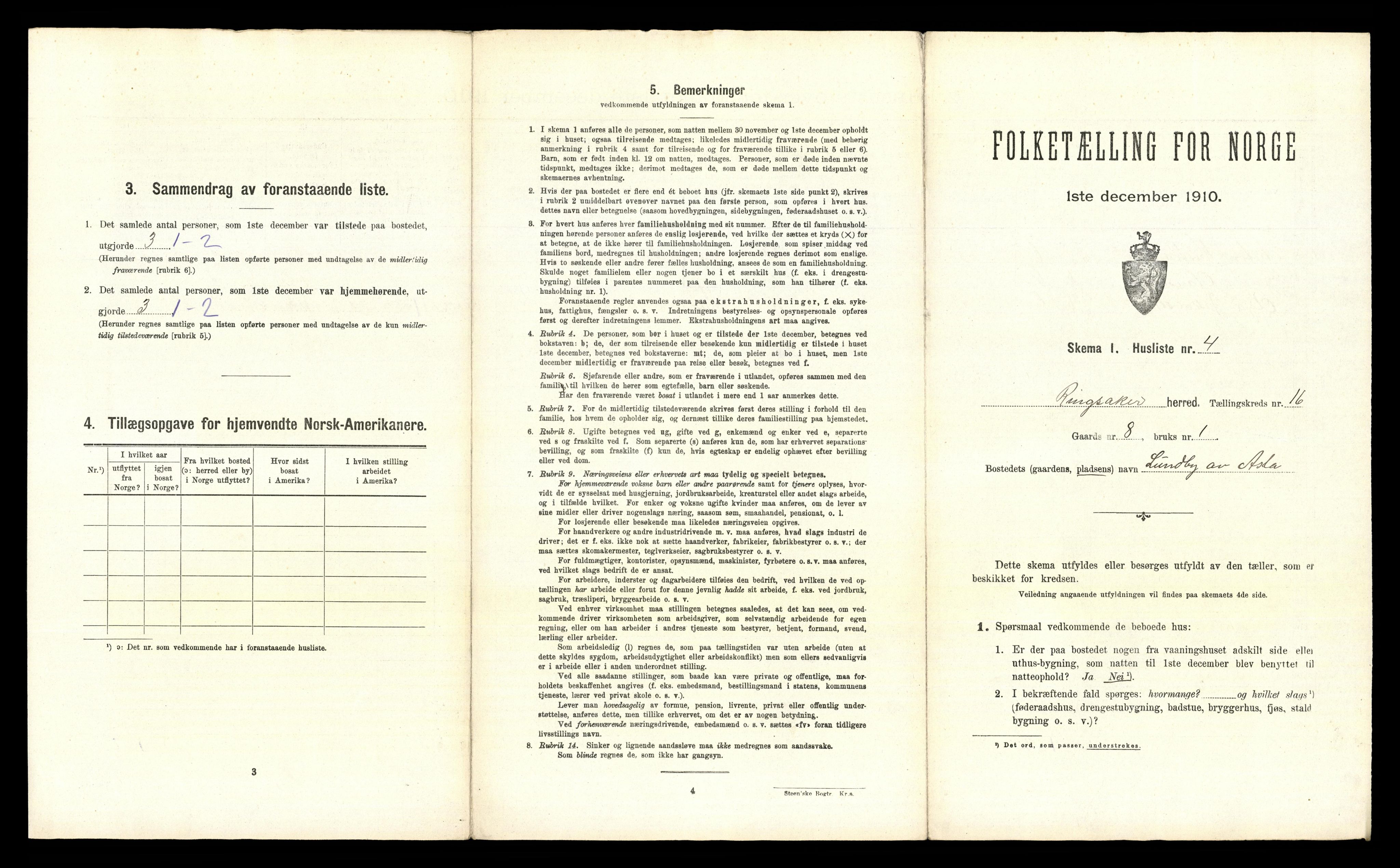 RA, 1910 census for Ringsaker, 1910, p. 3091