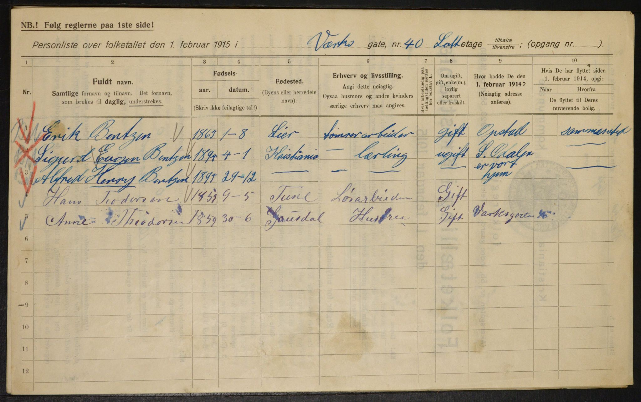 OBA, Municipal Census 1915 for Kristiania, 1915, p. 122898