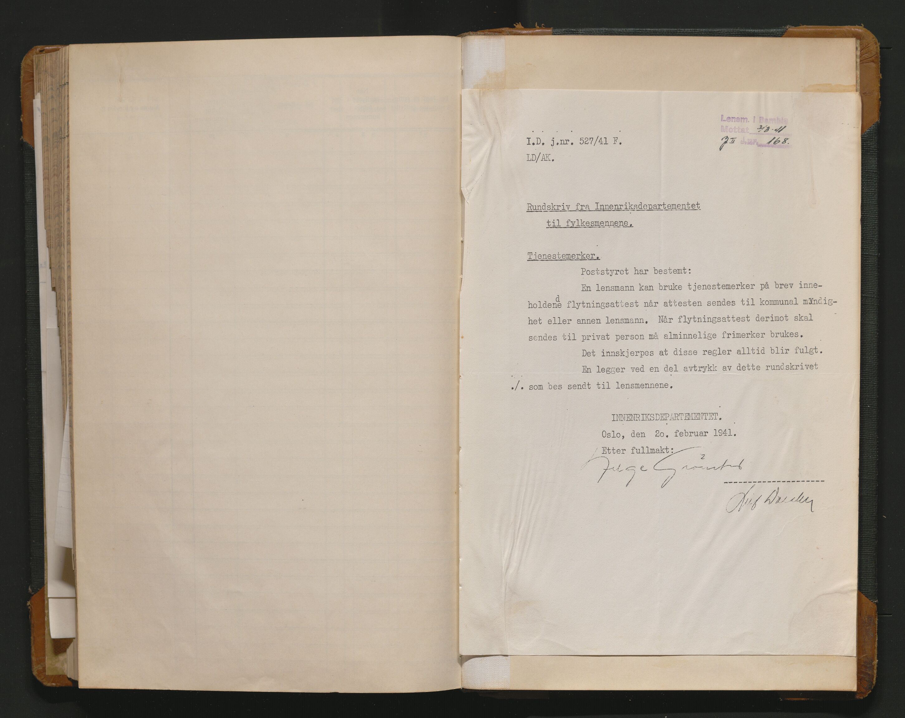 Bamble lensmannskontor, AV/SAKO-A-552/O/Oa/L0003: Protokoll over inn- og utflyttede - Bamble, 1933-1942