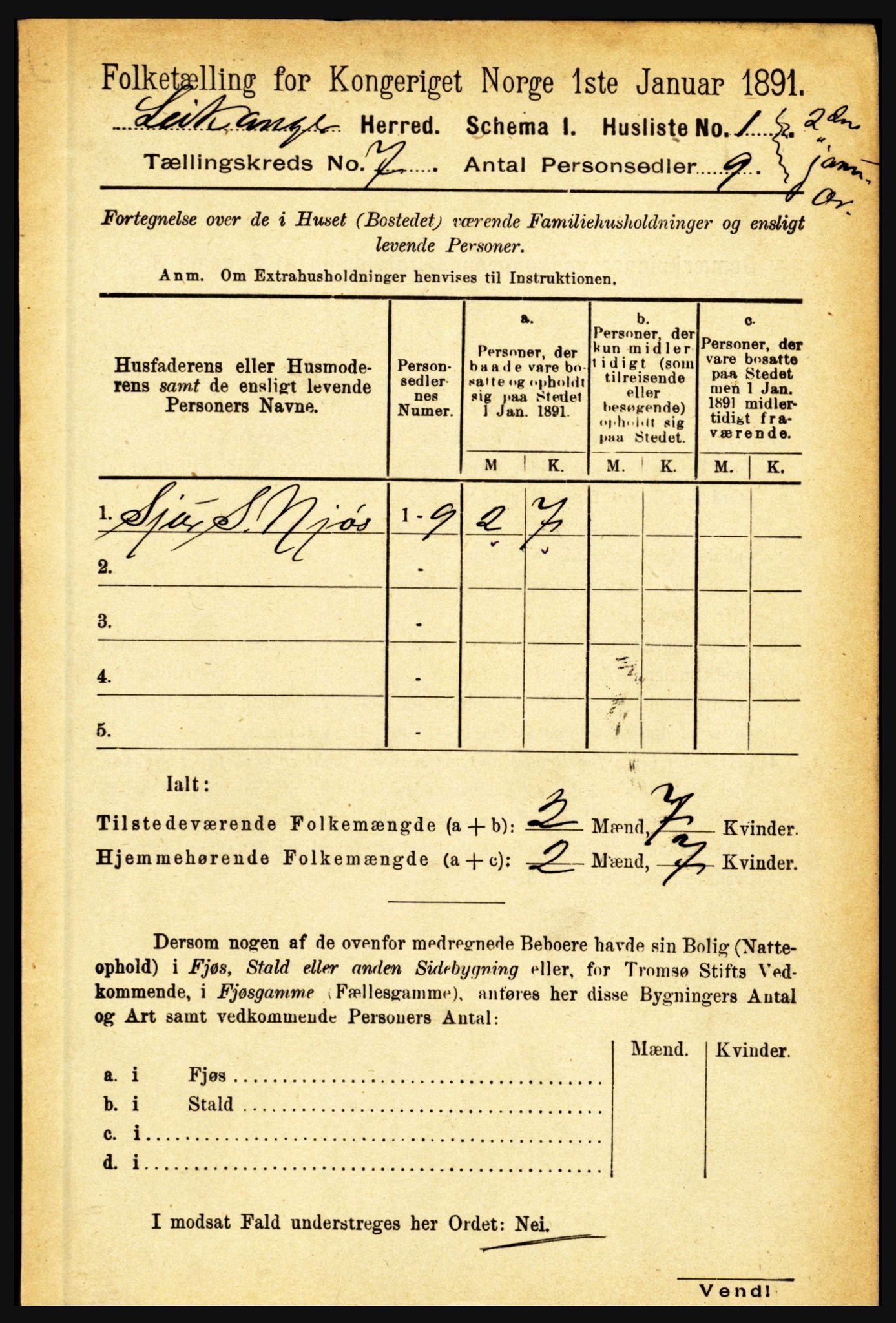 RA, 1891 census for 1419 Leikanger, 1891, p. 1304