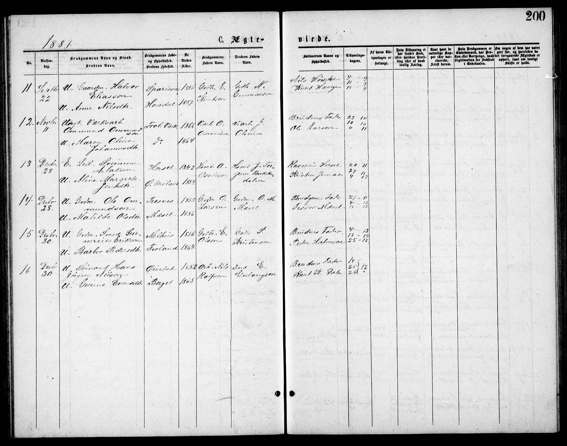 Froland sokneprestkontor, AV/SAK-1111-0013/F/Fb/L0009: Parish register (copy) no. B 9, 1875-1893, p. 200