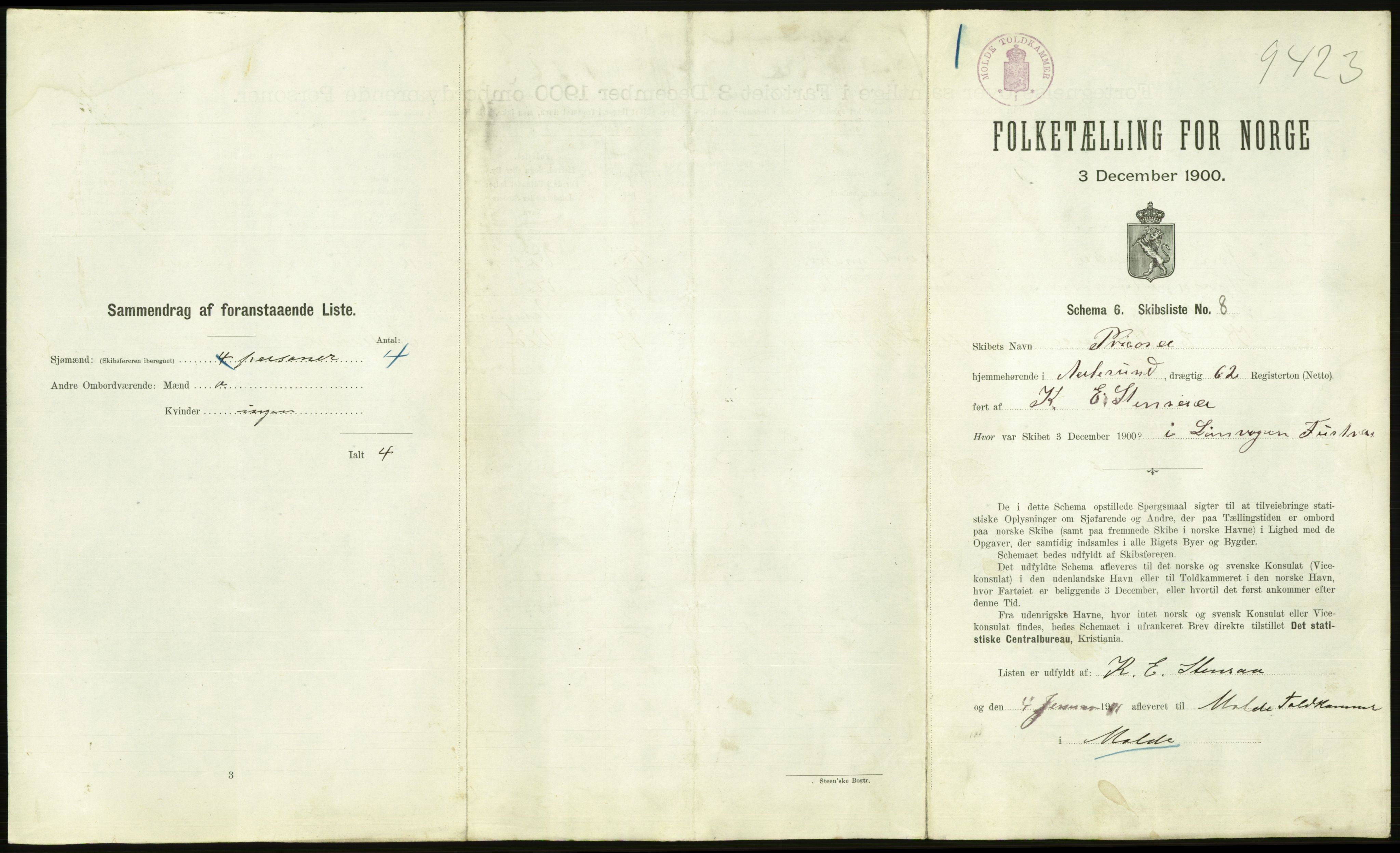 RA, 1900 Census - ship lists from ships in Norwegian harbours, harbours abroad and at sea, 1900, p. 2119